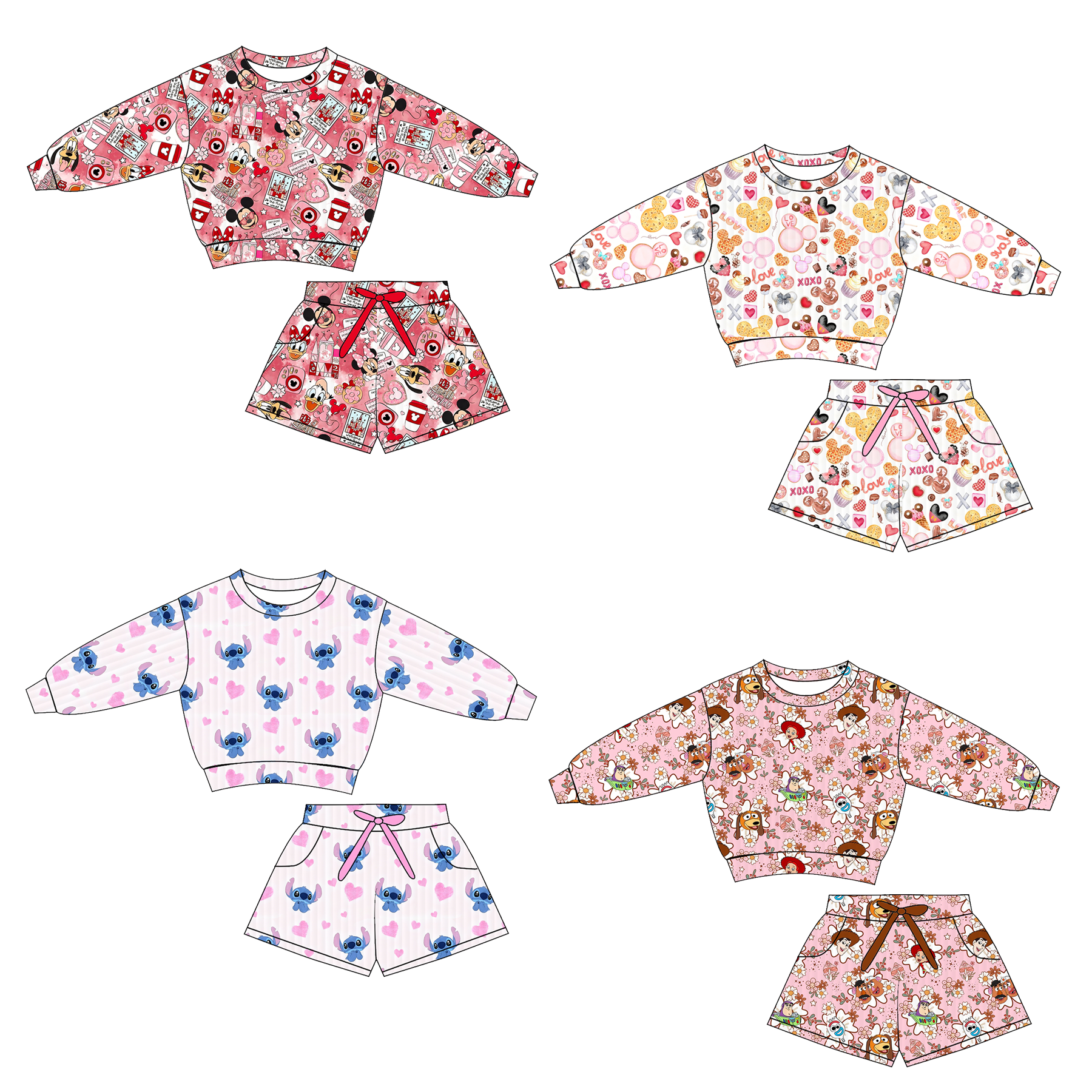 （Pre Order）Girls Valentine's Day Print Shorts Set with Pockets