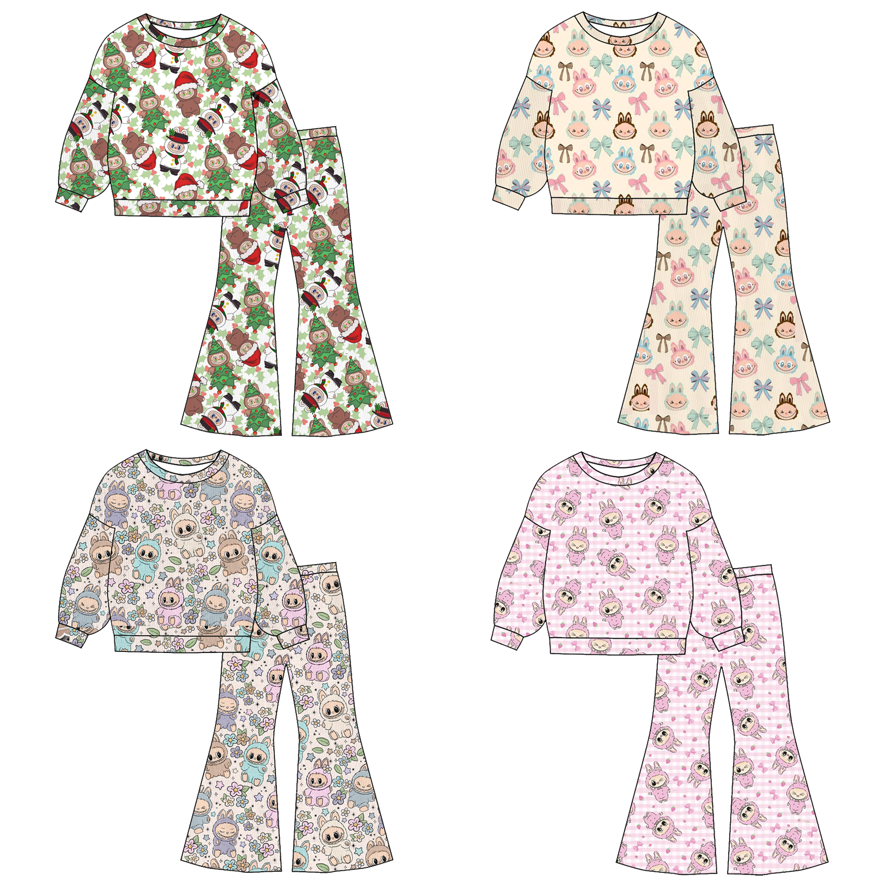（Pre Order）Girls Fall&Winter Cartoon Print Twill Sweatshirt Suit
