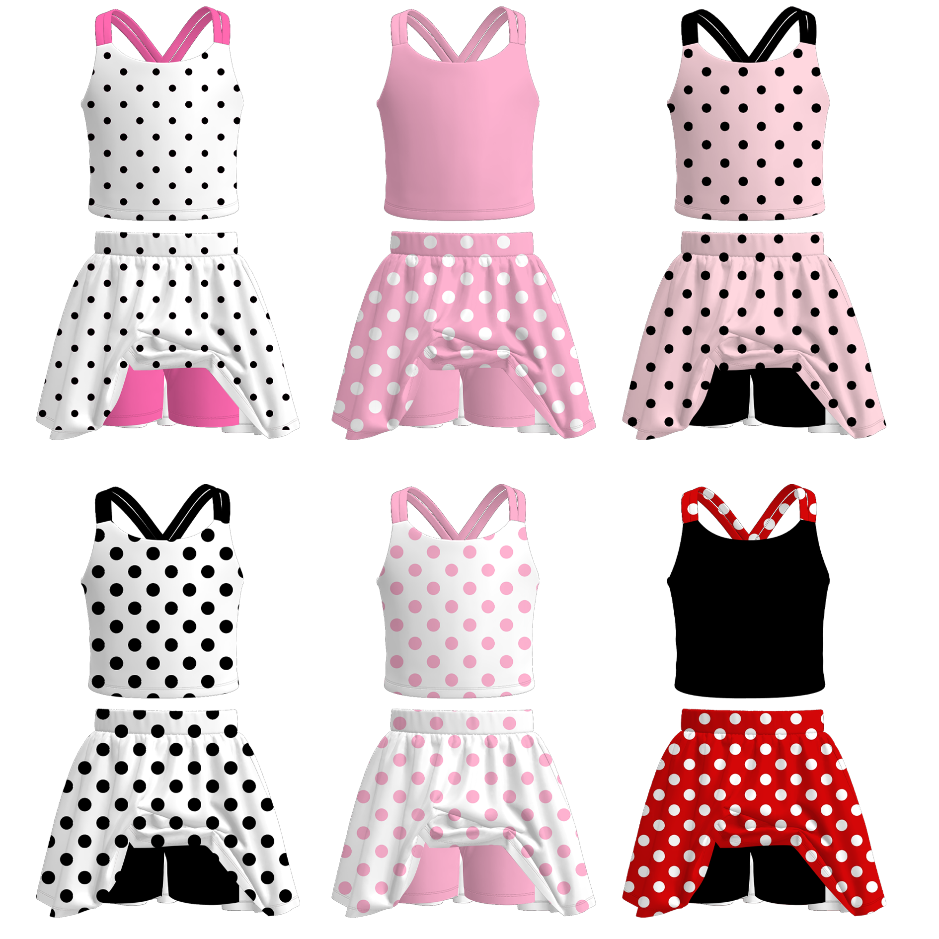 （Pre Order）Girls Spring and Summer Dot Print Skort Set