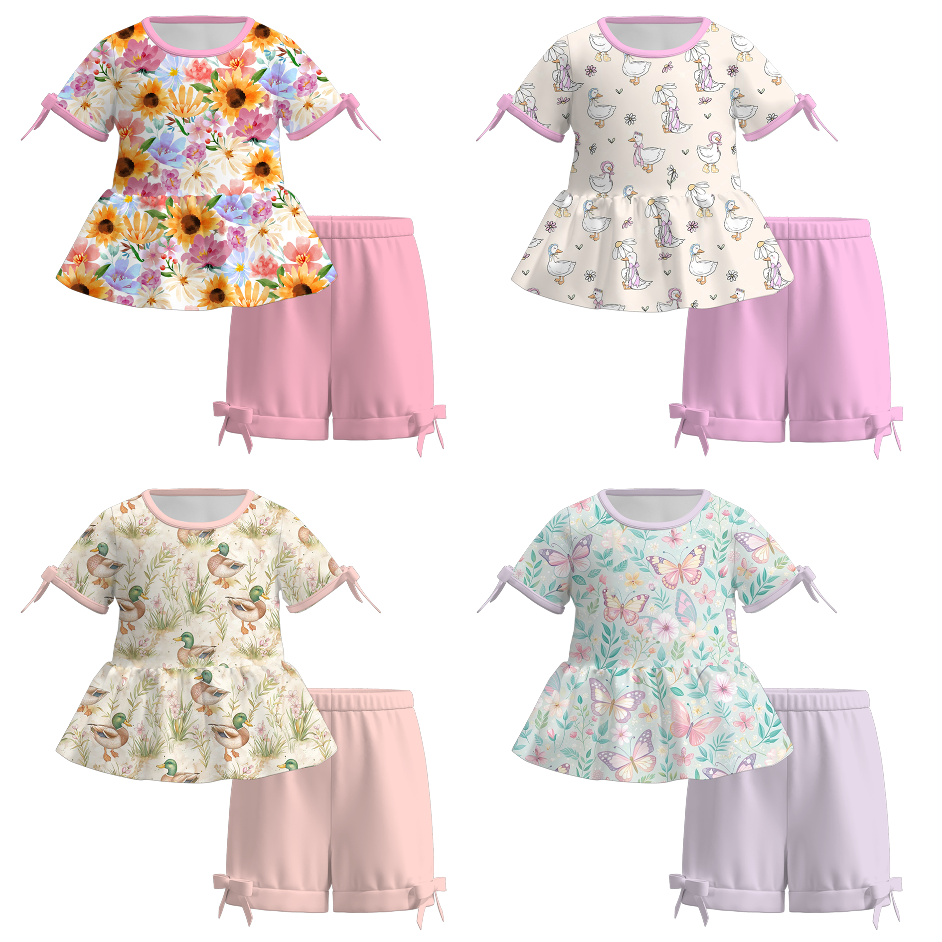 （Pre Order）Girls Spring and Summer Print Shorts Set