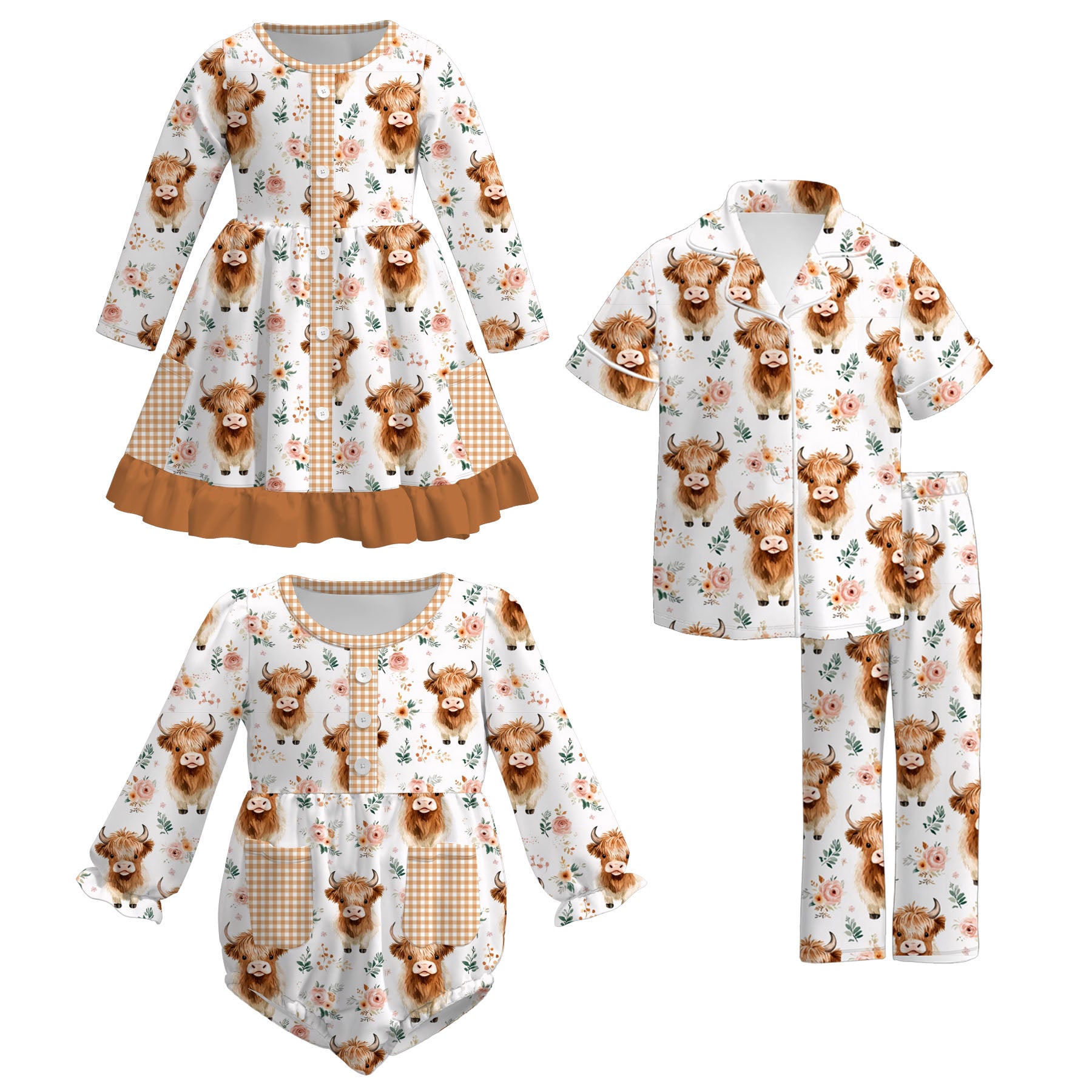 （Pre Order）Family Fall Cowgirl Print Dress,Pajamas,Romper