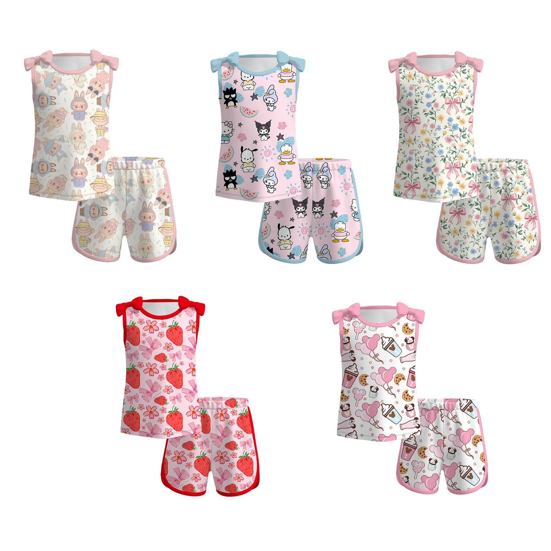 （Pre Order）Girls Spring and Summer Cartoon Print Shorts Set