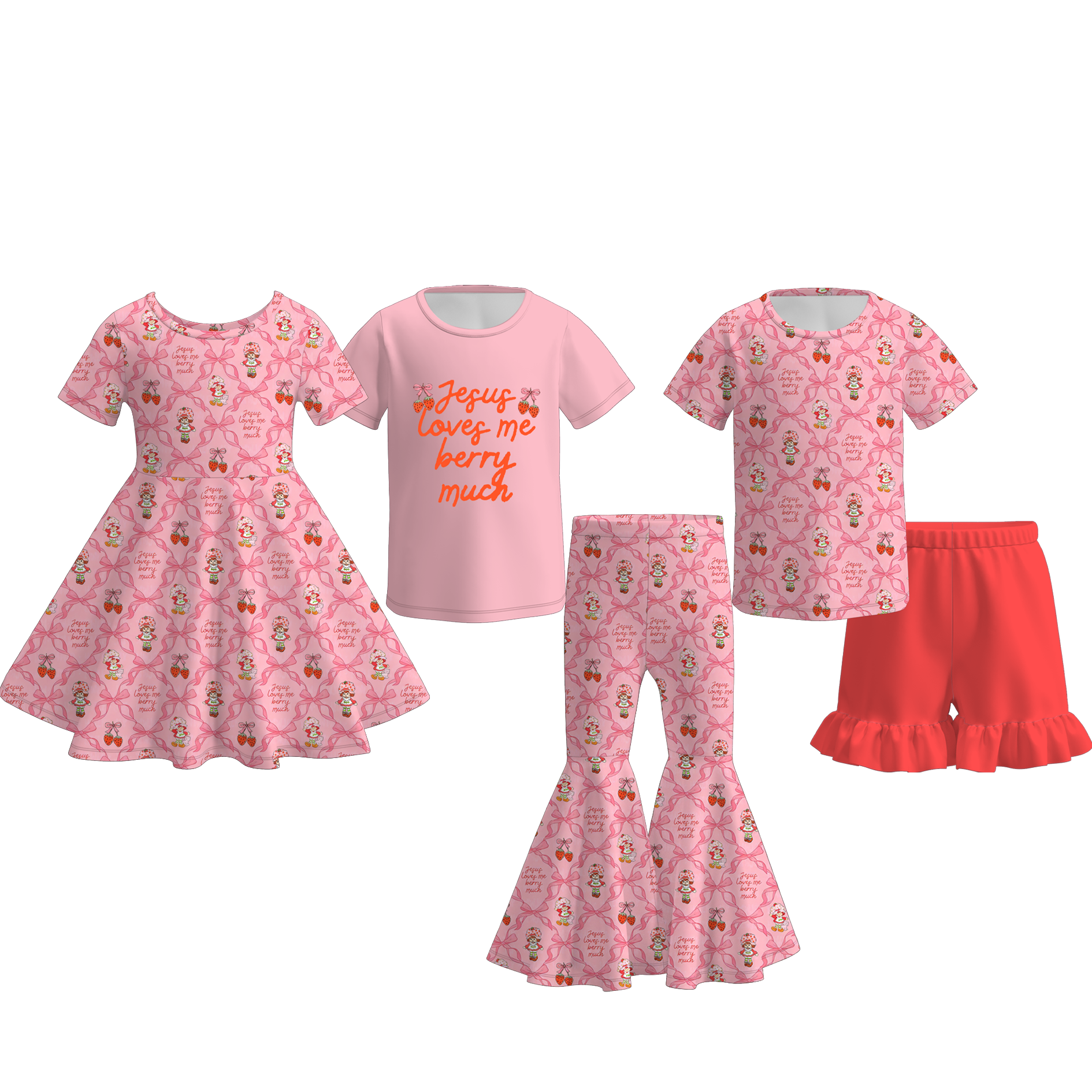 （Pre Order）Sisters Spring&Summer Strawberry Girl Print Dress,Set