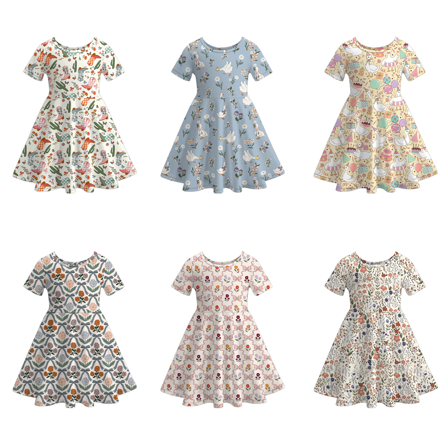（Pre Order）Girls Summer Floral＆Goose Print Dress