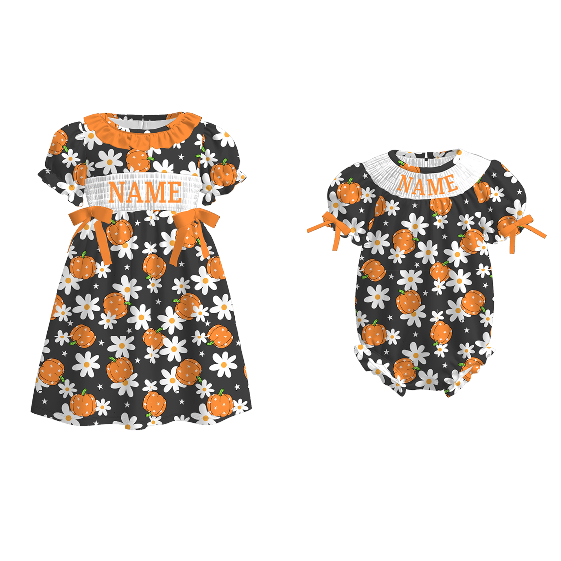 （Pre Order）Sisters Halloween Embroidery Smocked Dress＆Romper