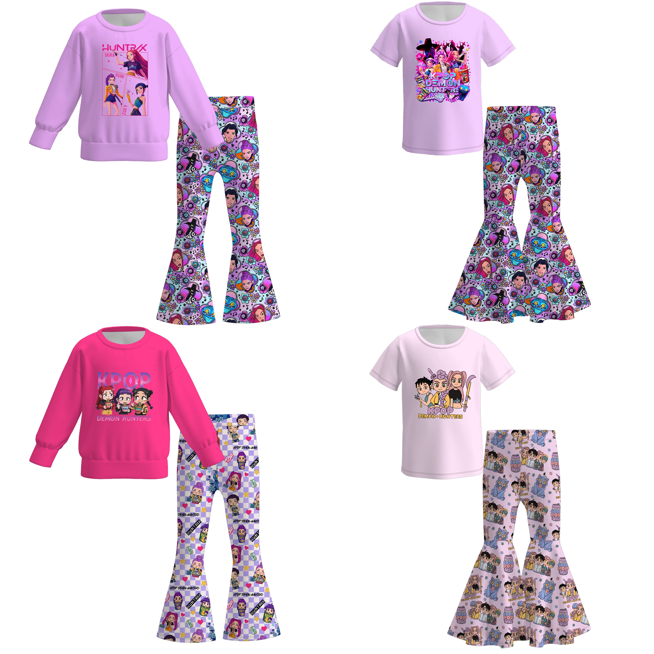 （Pre Order）Girls Movie Character Print Twill Sweatshirt Suit&Outfit Set