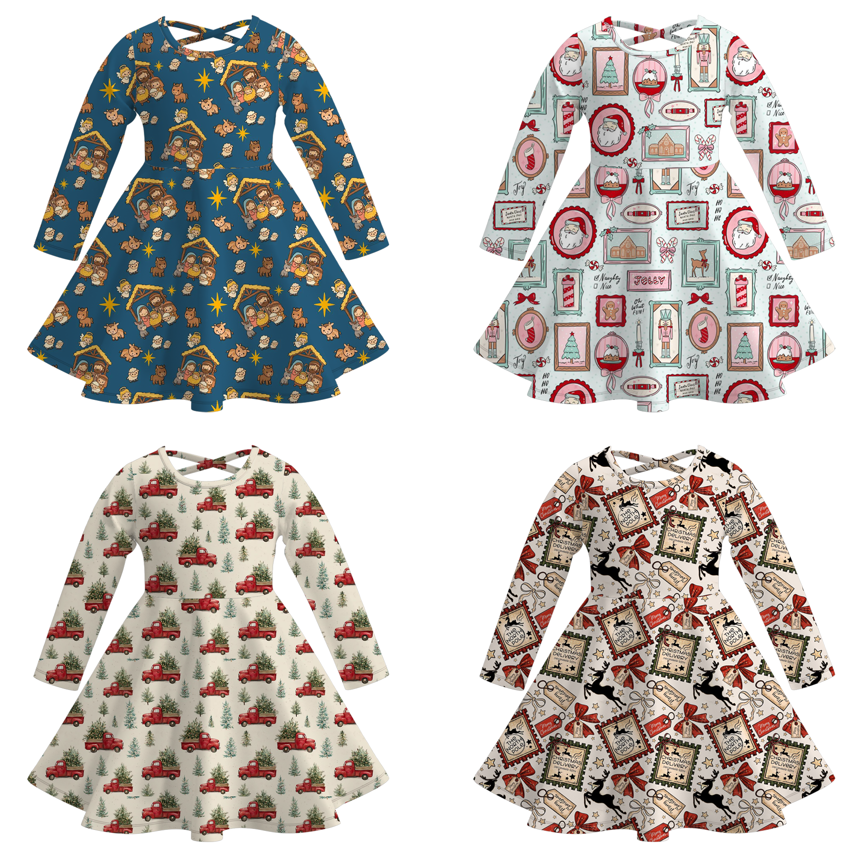 （Pre Order）Girls Christmas Cartoon Print Dress