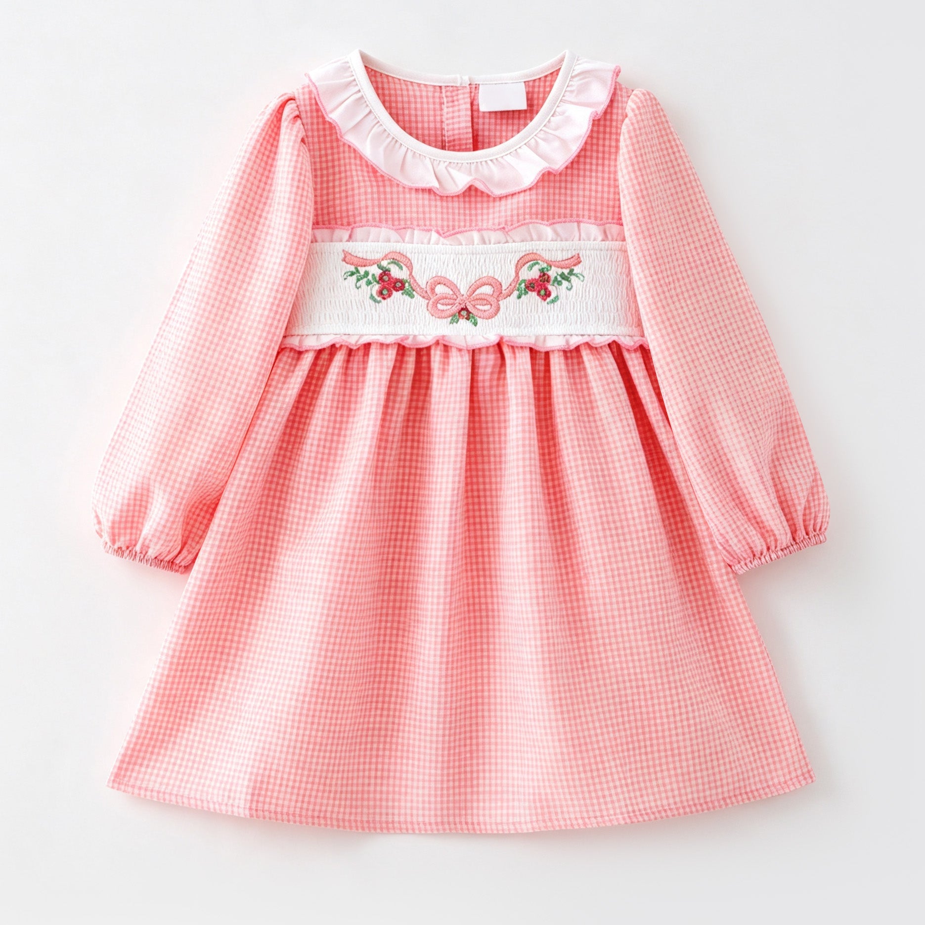 （In Stock）Girls Fall Embroidery Smocked Dress