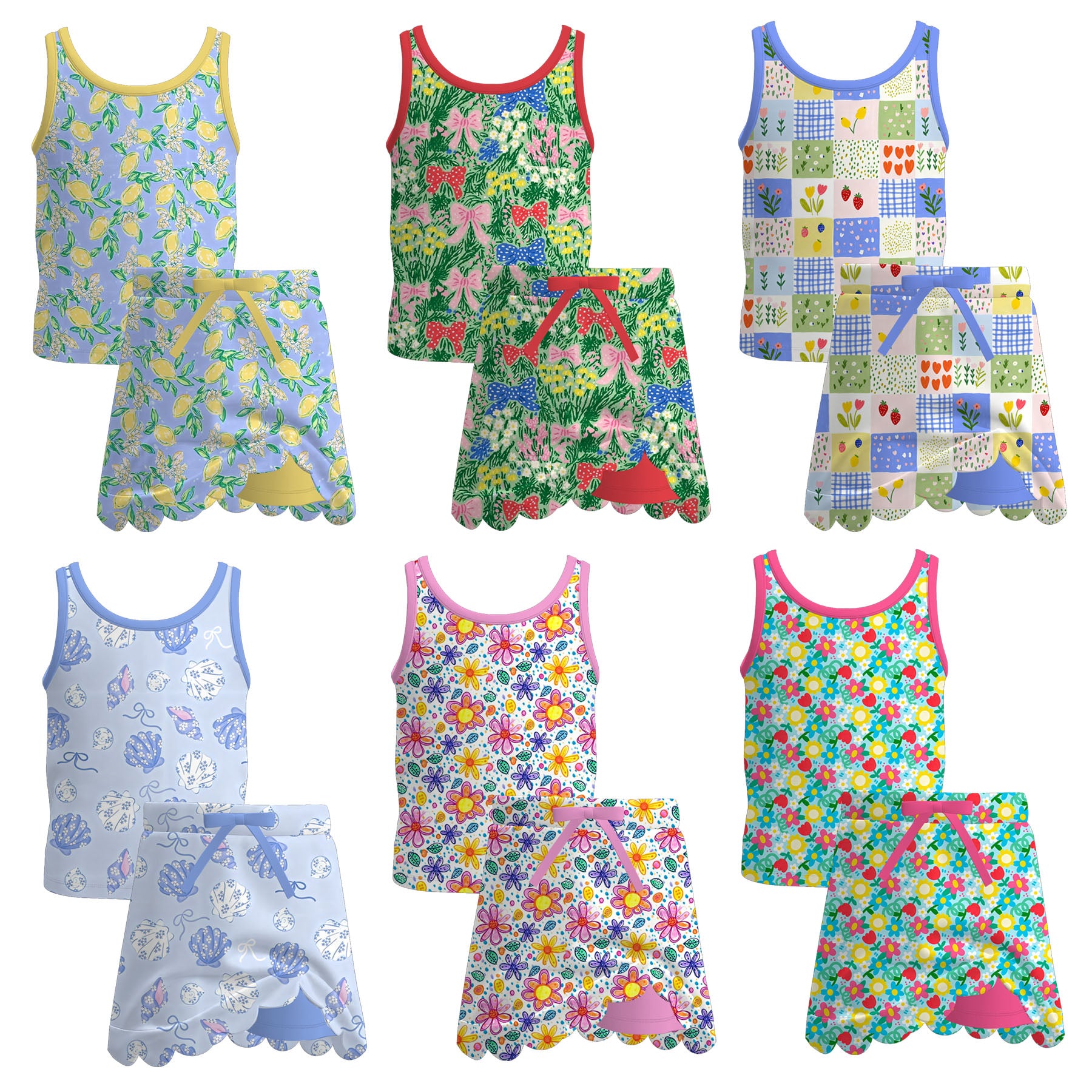 （Pre Order+Prepack Zone）Girls Spring&Summer Print Scallop Skort Set（Mix Size）
