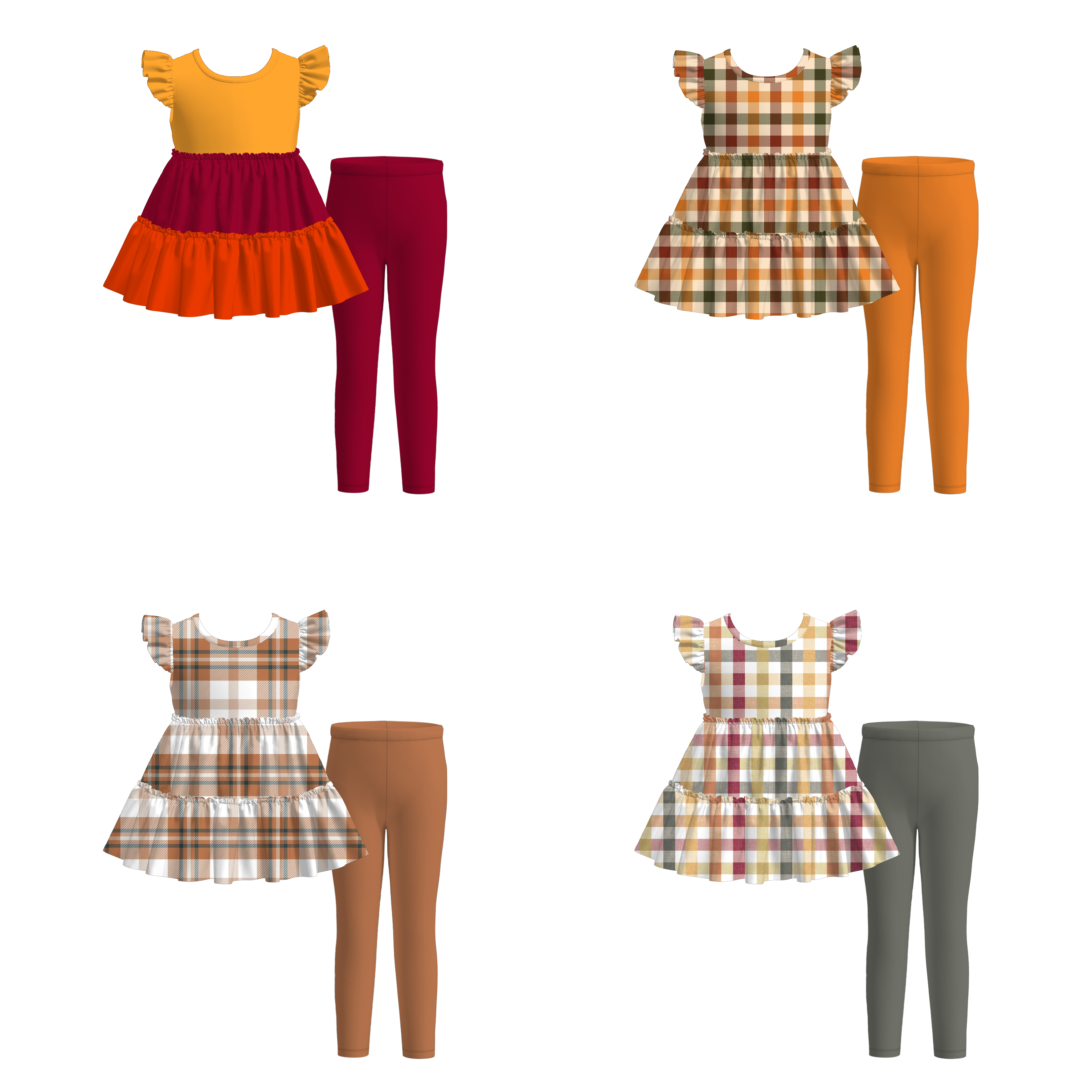 （Pre Order）Girls Fall Print Gored Outfit Set