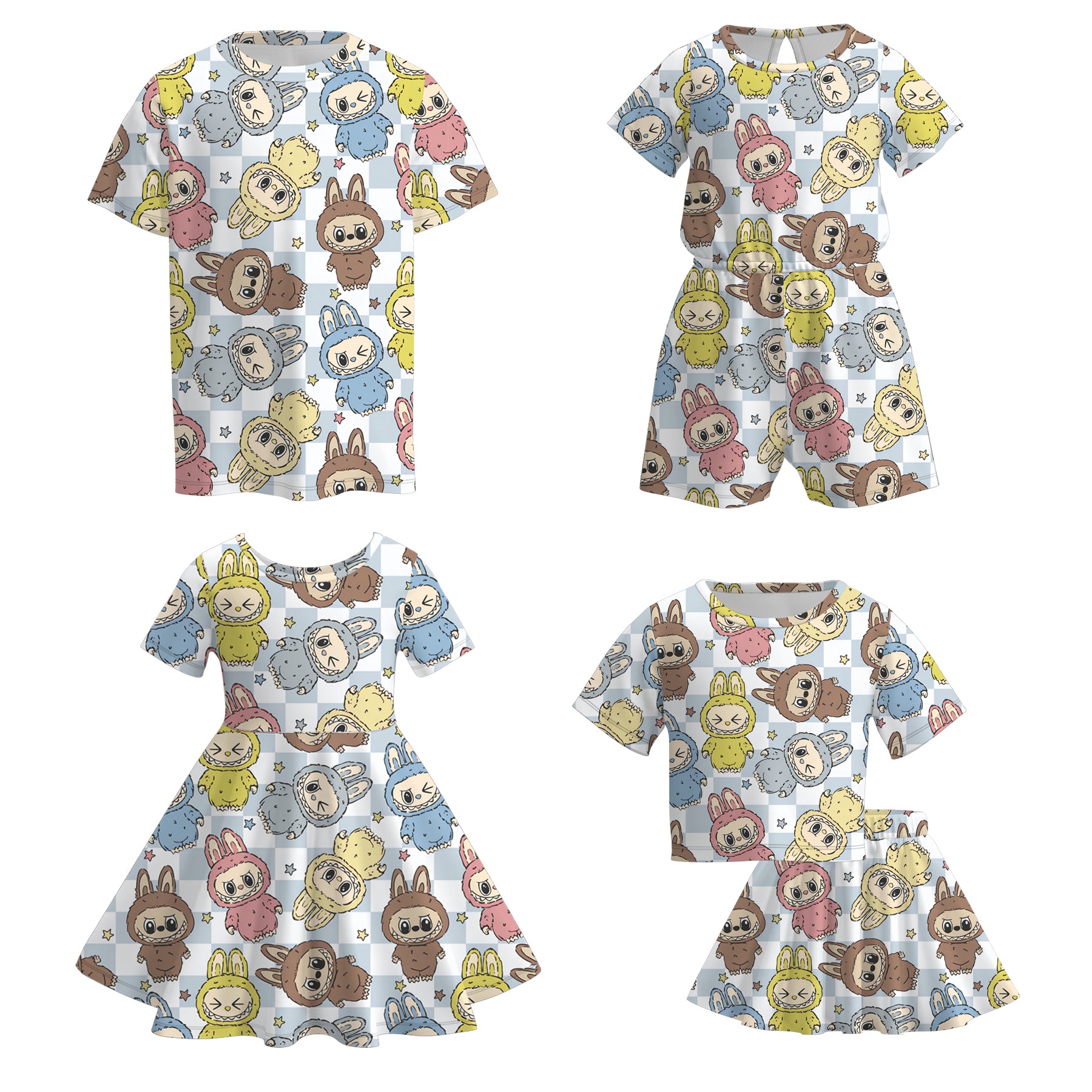 （Pre Order）Girls Spring and Summer Cartoon Print Dress,Jumpsuit,Set＆Top