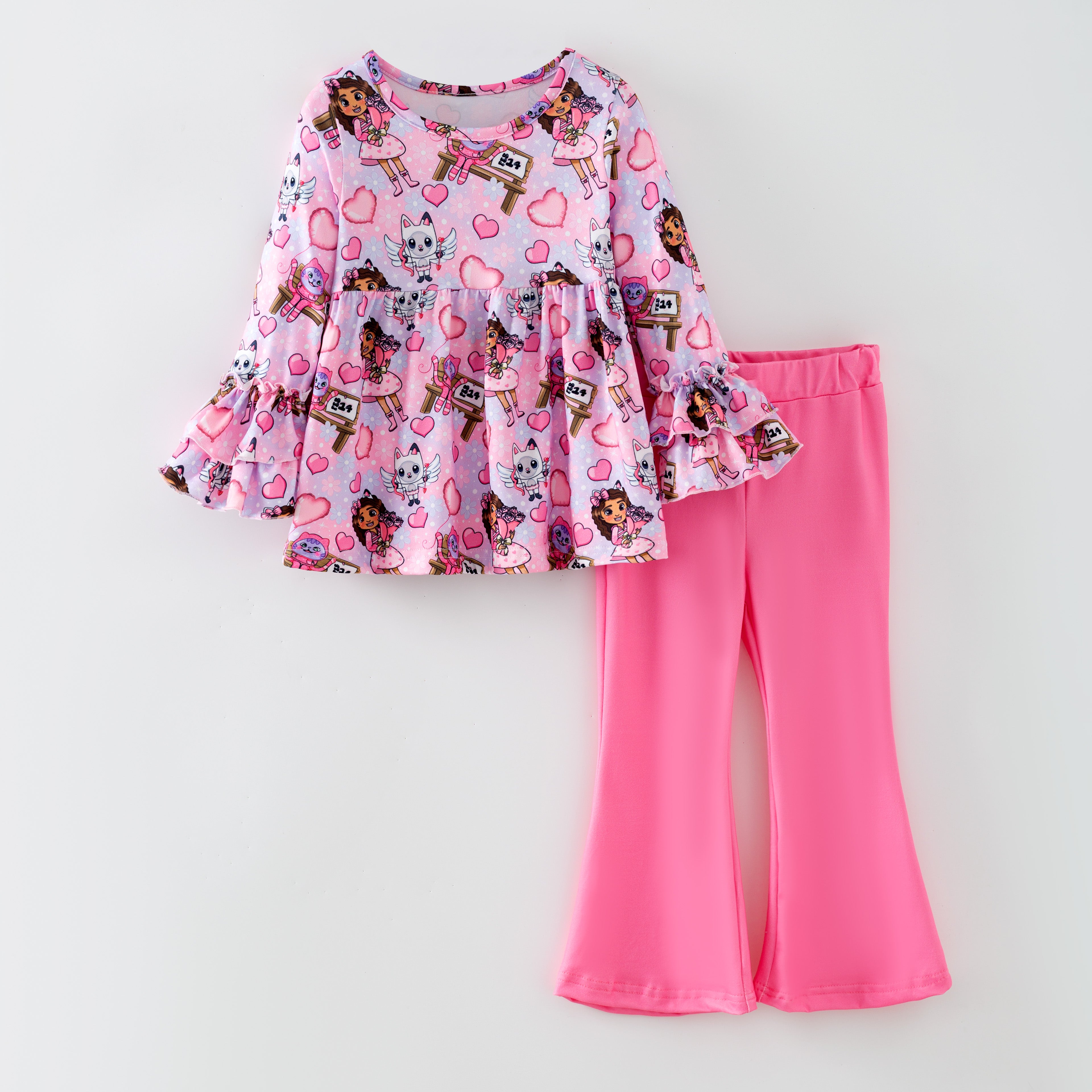 （Pre Order,Prepack Zone）Girls Valentine's Day Cartoon Print Set（Mix Size）