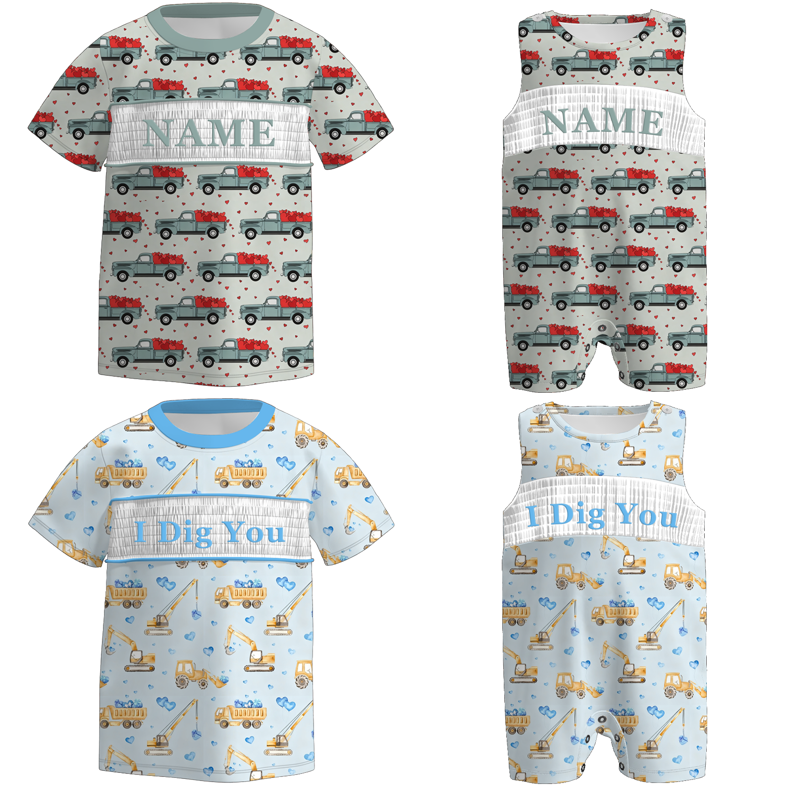 （Pre Order）Brothers Valentine's Day Car Embroidery Smocked Top＆Romper