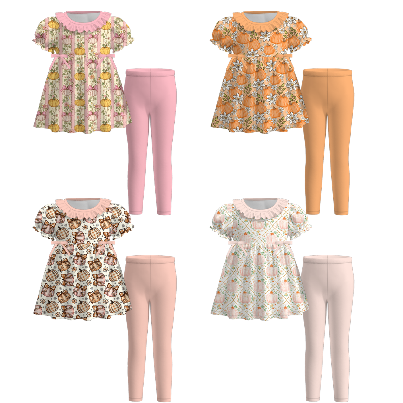 （Pre Order+Prepack Zone）Girls Fall Pumpkin Print Outfit Set