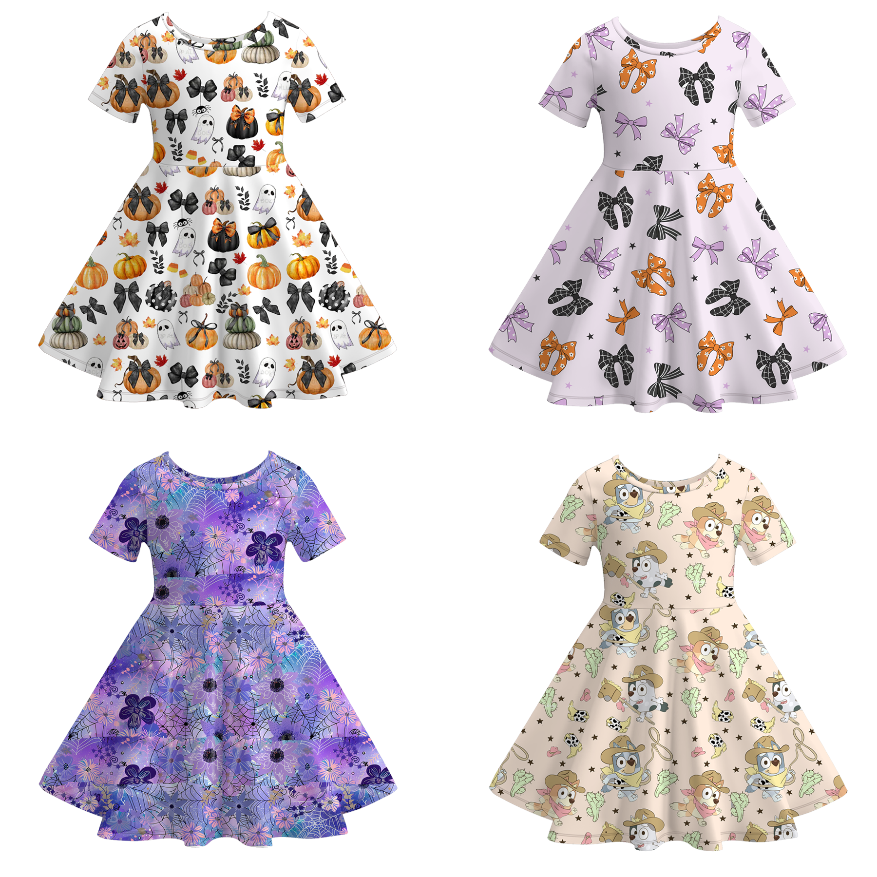 （Pre Order）Girls Halloween Bow Print Dress