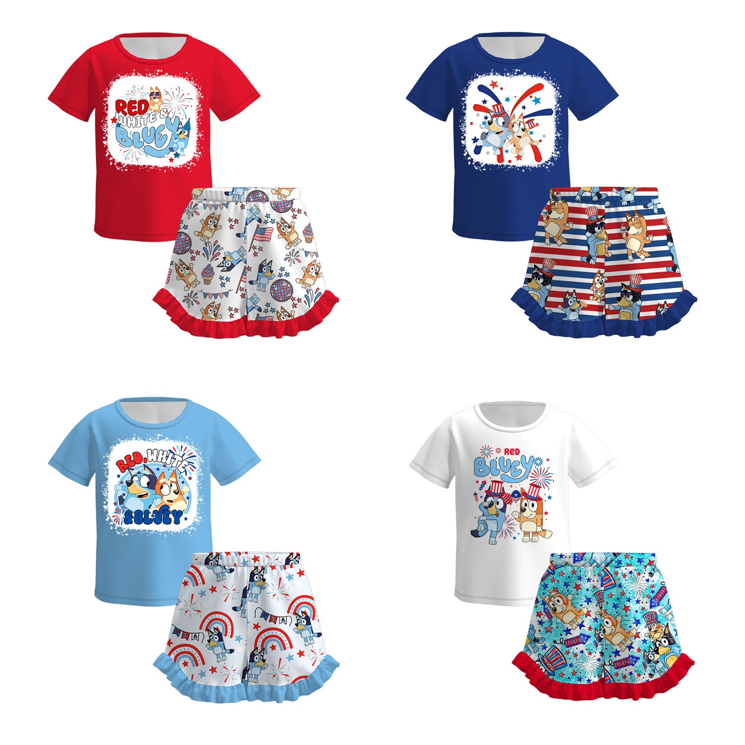 （Pre Order）Girls Patriotic Print Shorts Set
