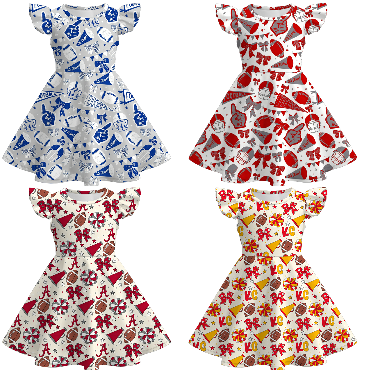 （Pre Order）Girls Football Princess Print Flying Sleeves Dress