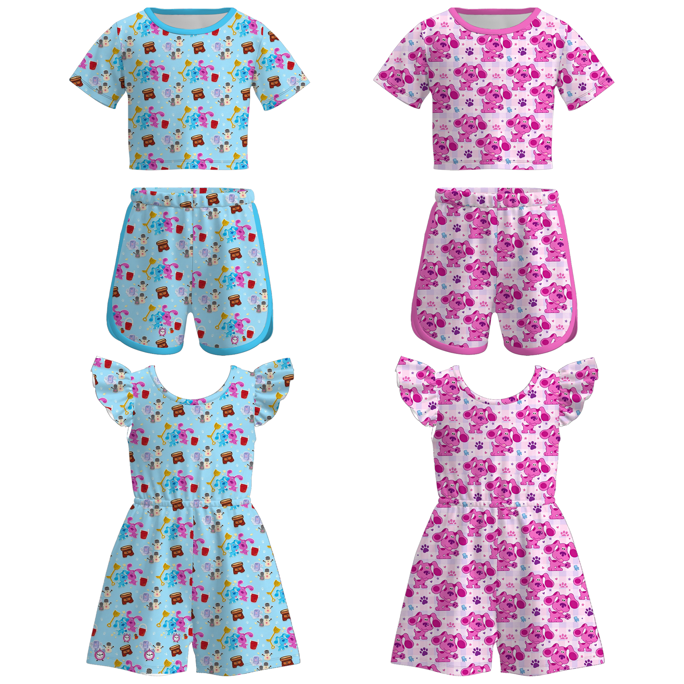 （Pre Order+Prepack Zone）Girls Cartoon Print Shorts Set&Jumpsuit（Mix Size）
