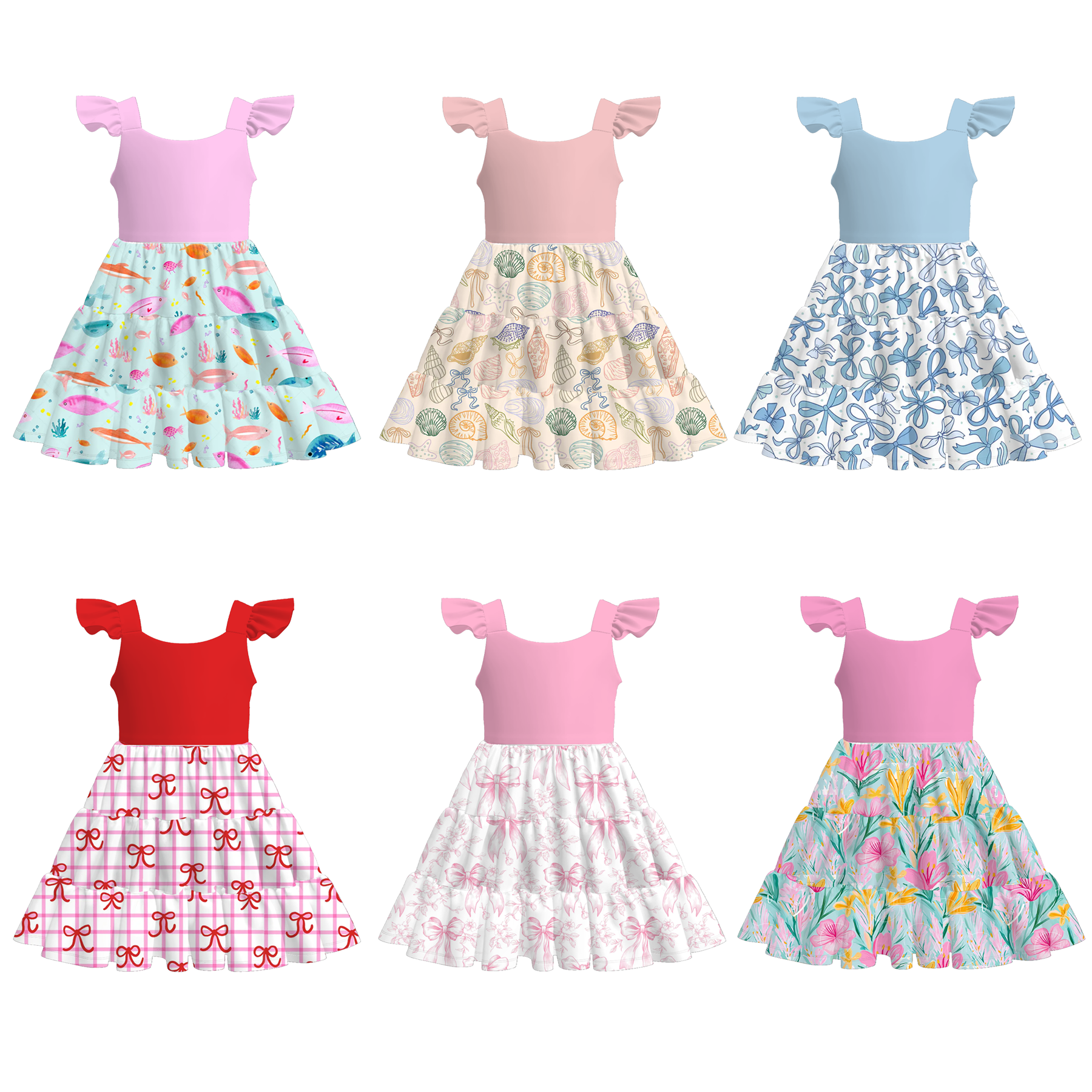（Pre Order）Girls Spring and Summer Bow Print Dress