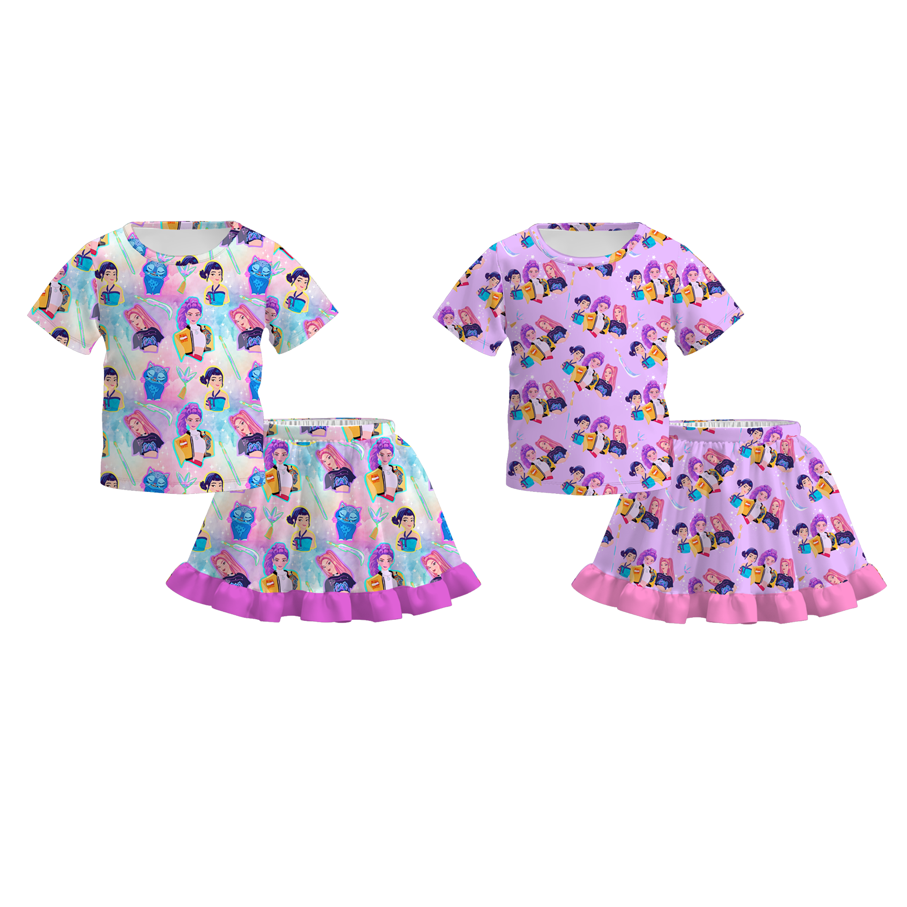 （Pre Order）Girls Spring&Summer Movie Character Print Ruffle Skirt Set