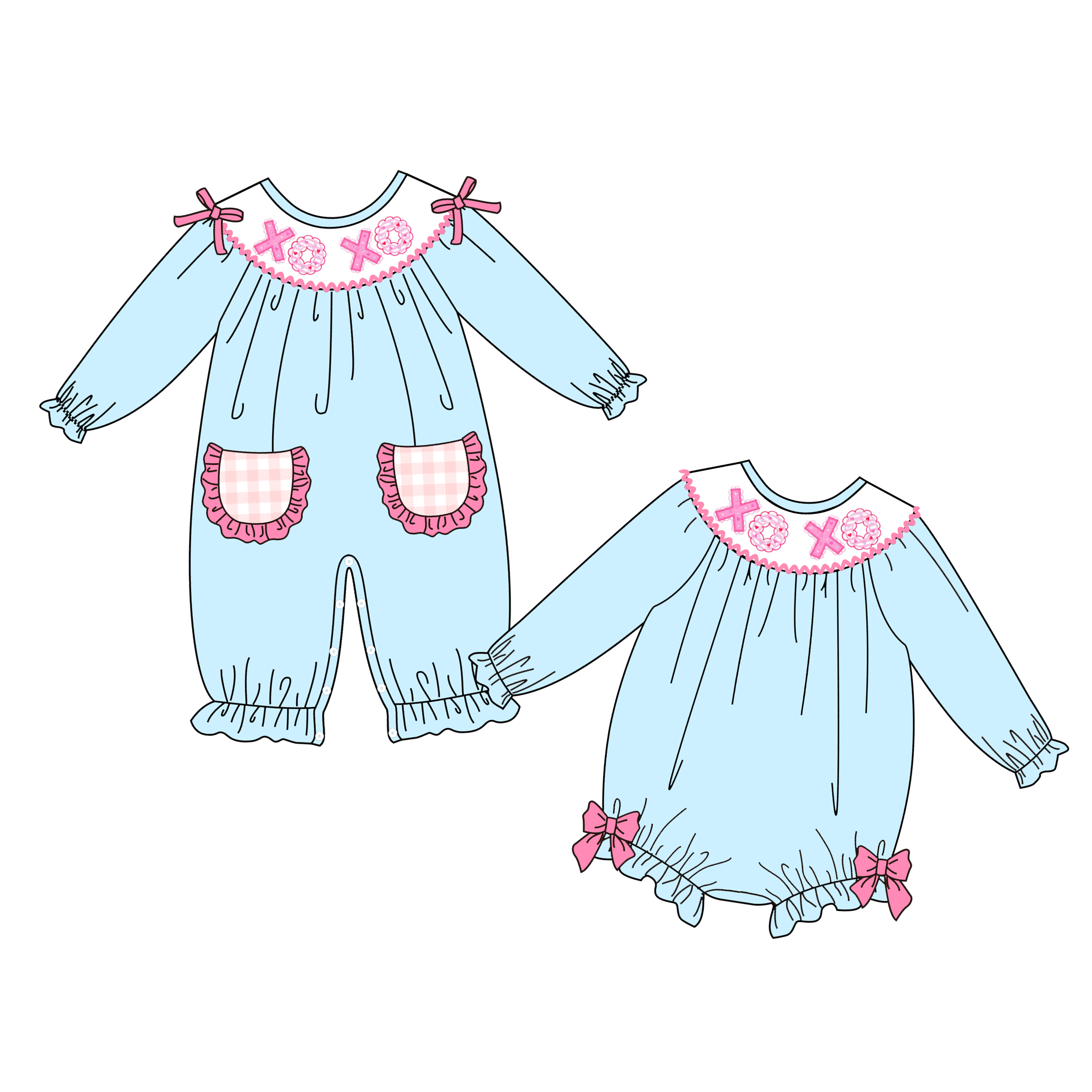 （Pre Order）Sisters Valentine's Day Embroidery Smocked Dress&Romper