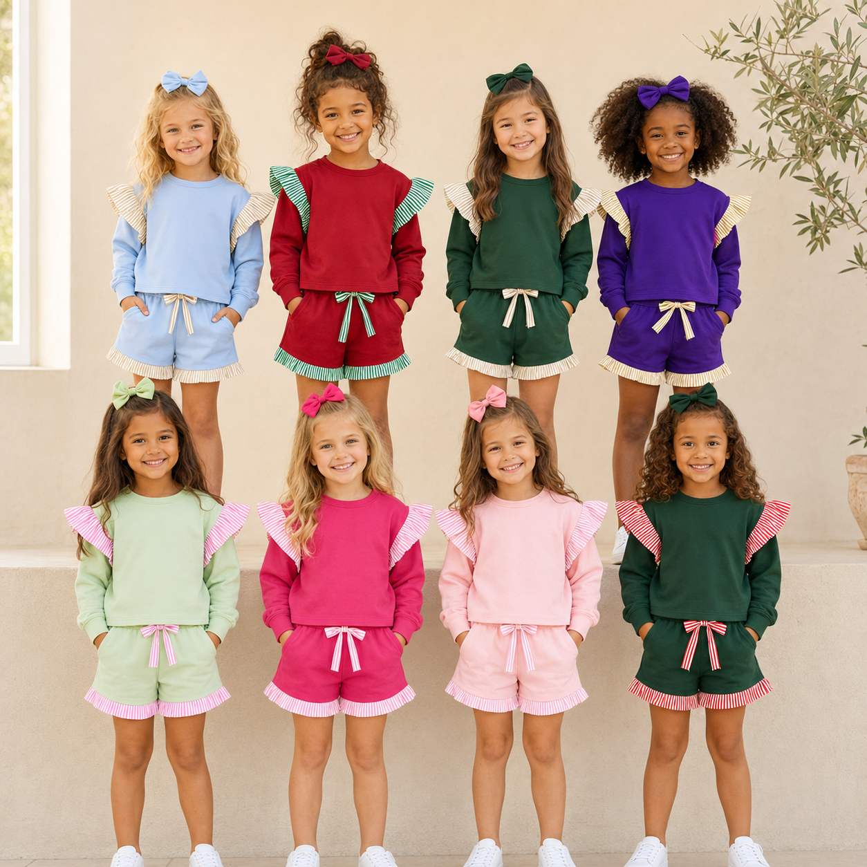 （Weekly Pre-Order）Girls Solid Color Ruffle Shorts Set（Ends 8.23）