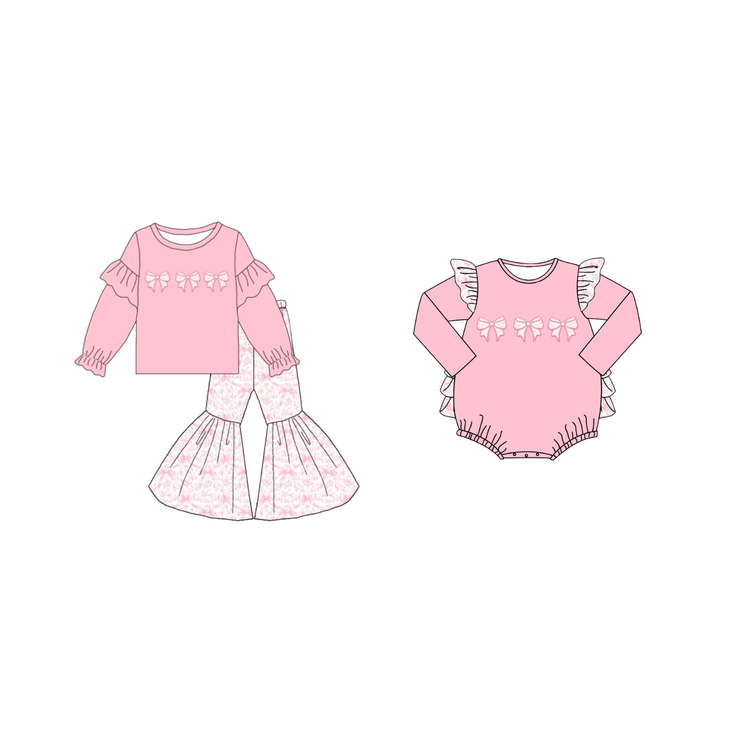 （Pre Order）Family Christmas Bow Applique Set&Romper
