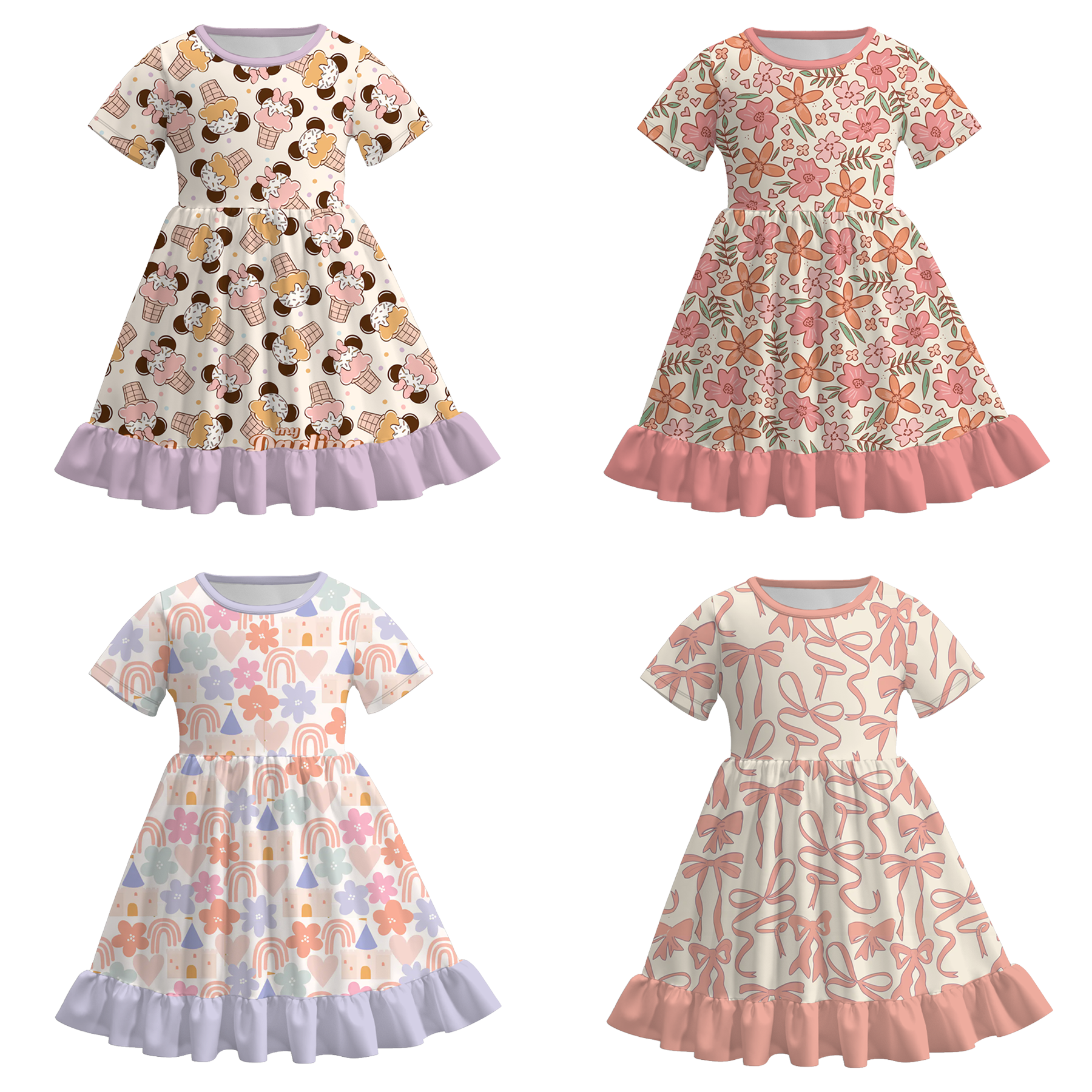 （Pre Order）Girls Spring＆Summer Bow Print Dress
