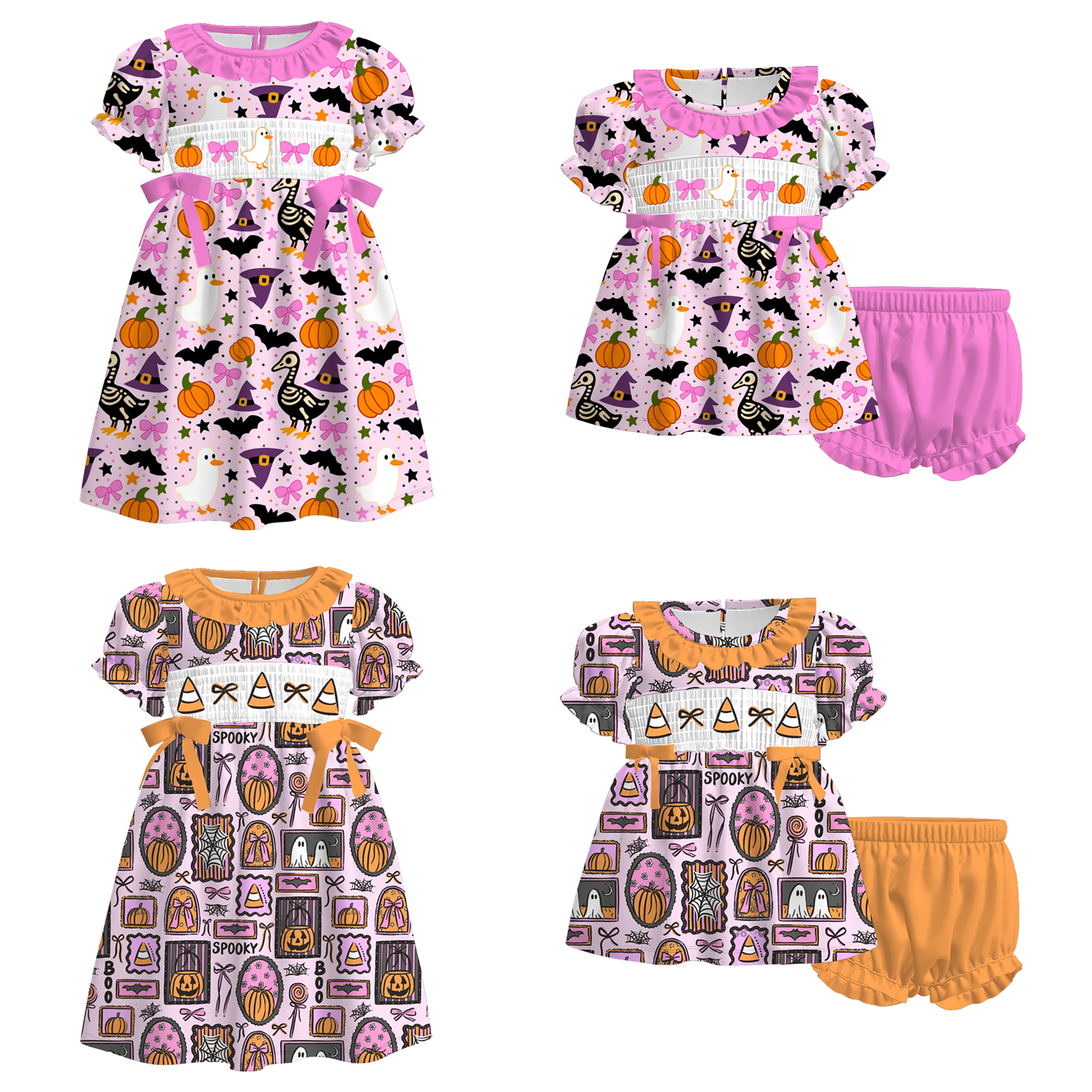 （Pre Order）Sisters Halloween Embroidery Smocked Dress＆Romper