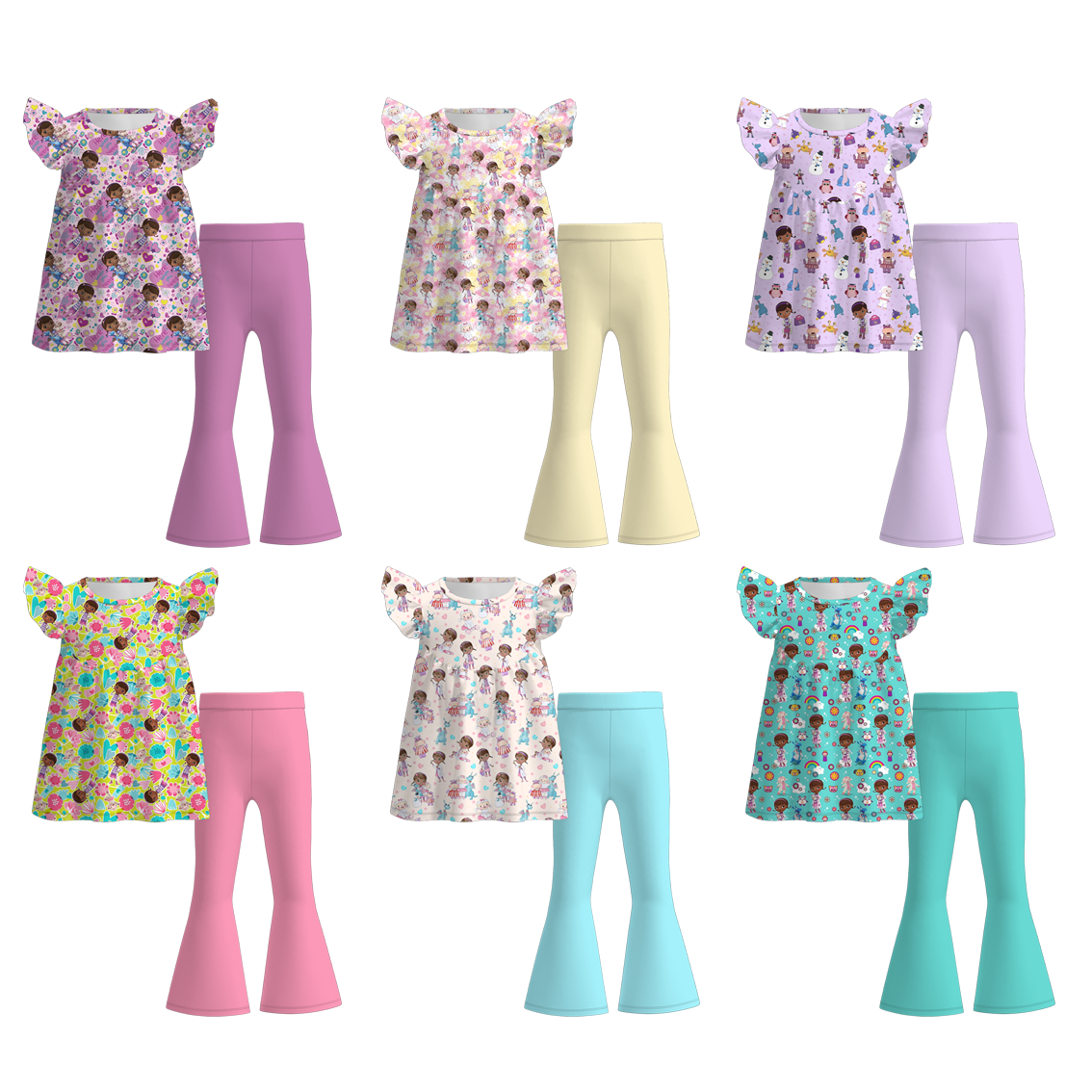 （Pre Order）Girls Summer Cartoon Print Outfit Set