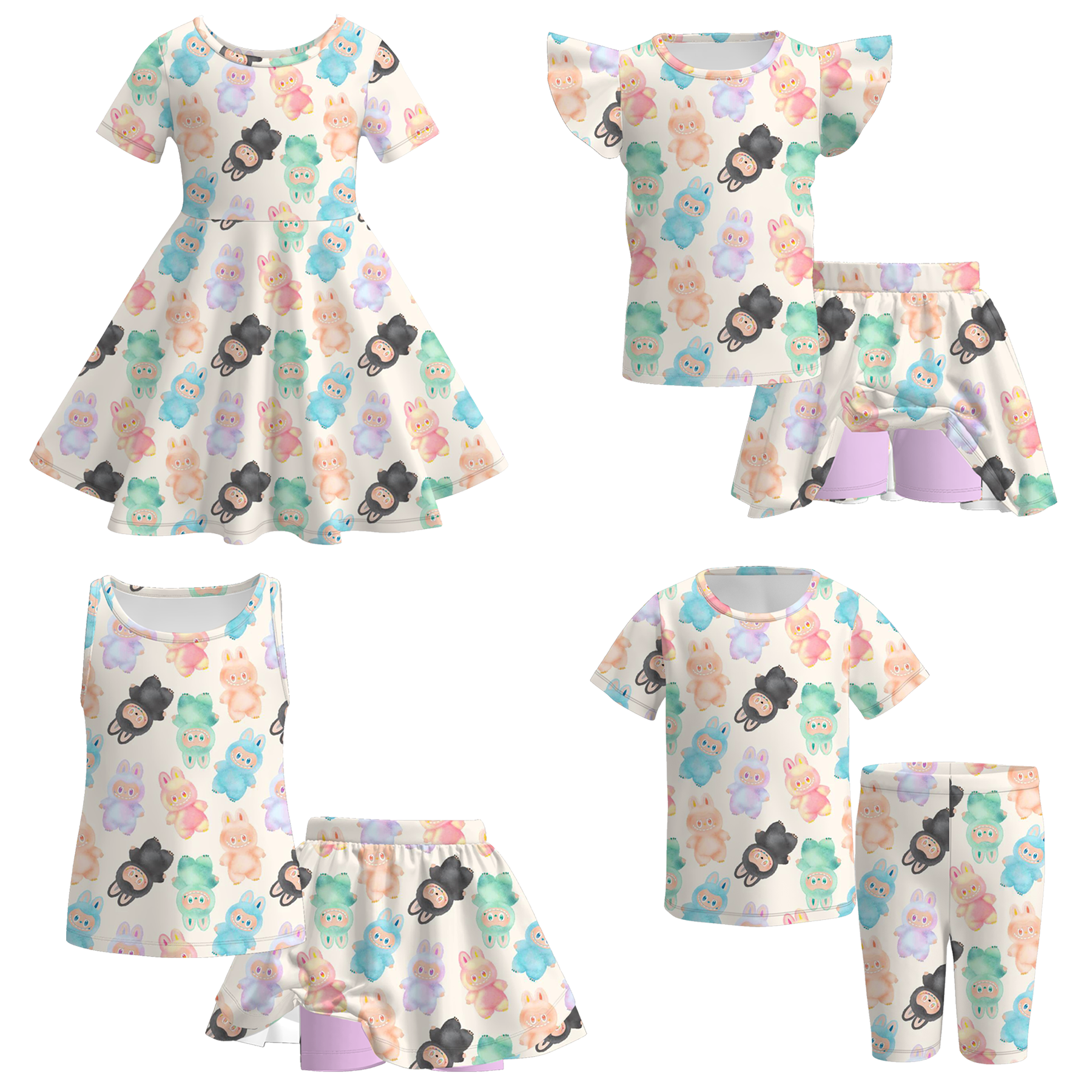 （Pre Order）Girls Summer Cartoon Print Dress&Set
