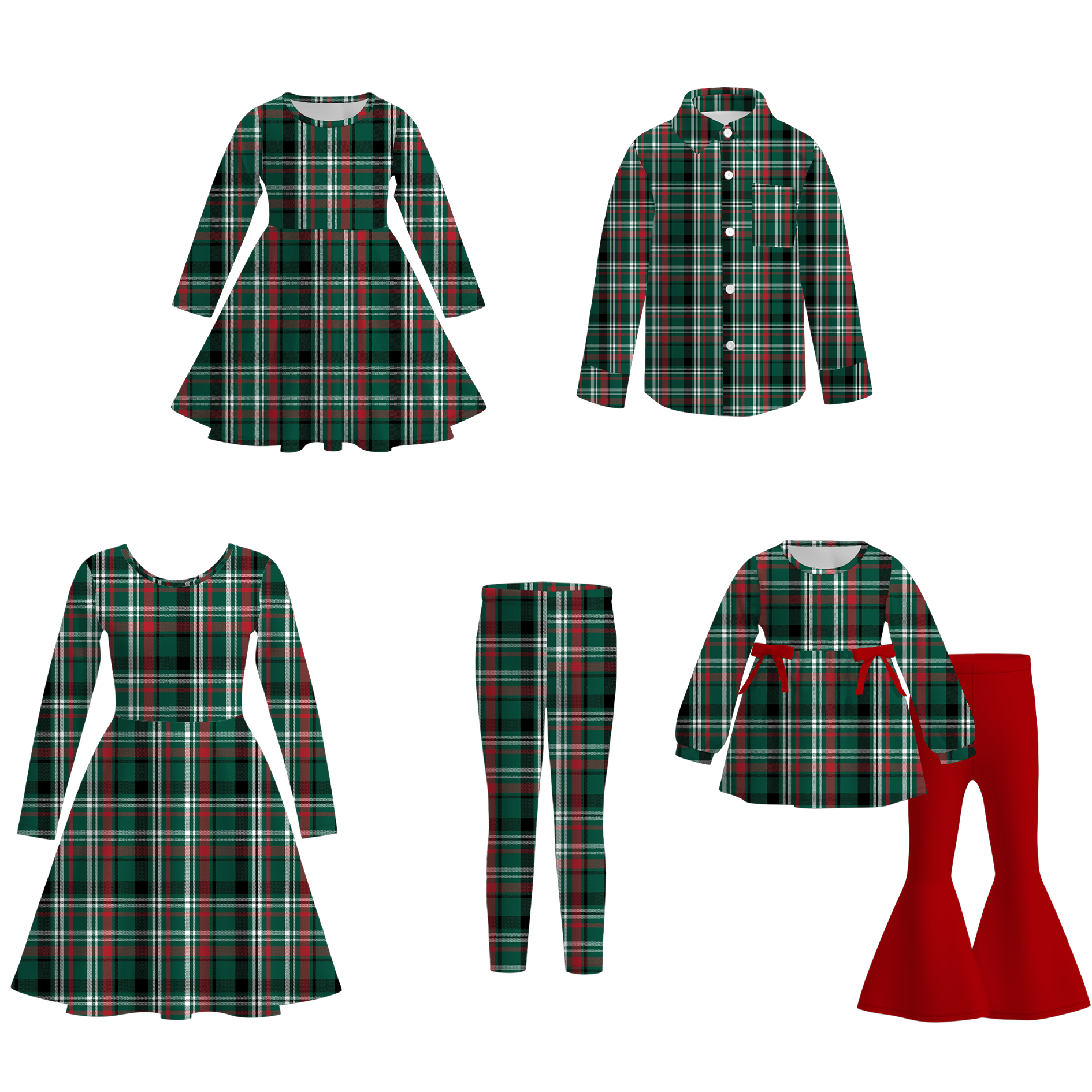 （Pre Order）Family Christmas Plaid Print Dress,Set,Top&Pants