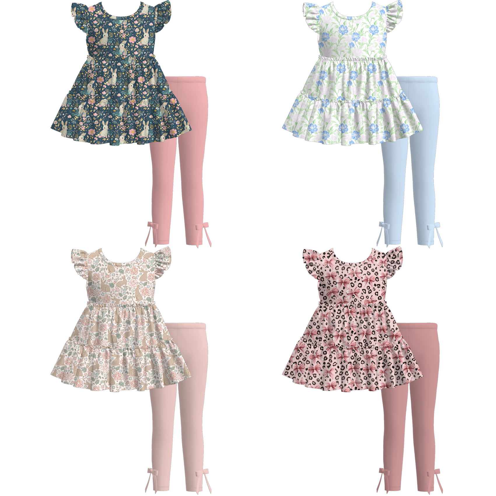 （Pre Order）Girls Easter Bunny Print Outfit Set