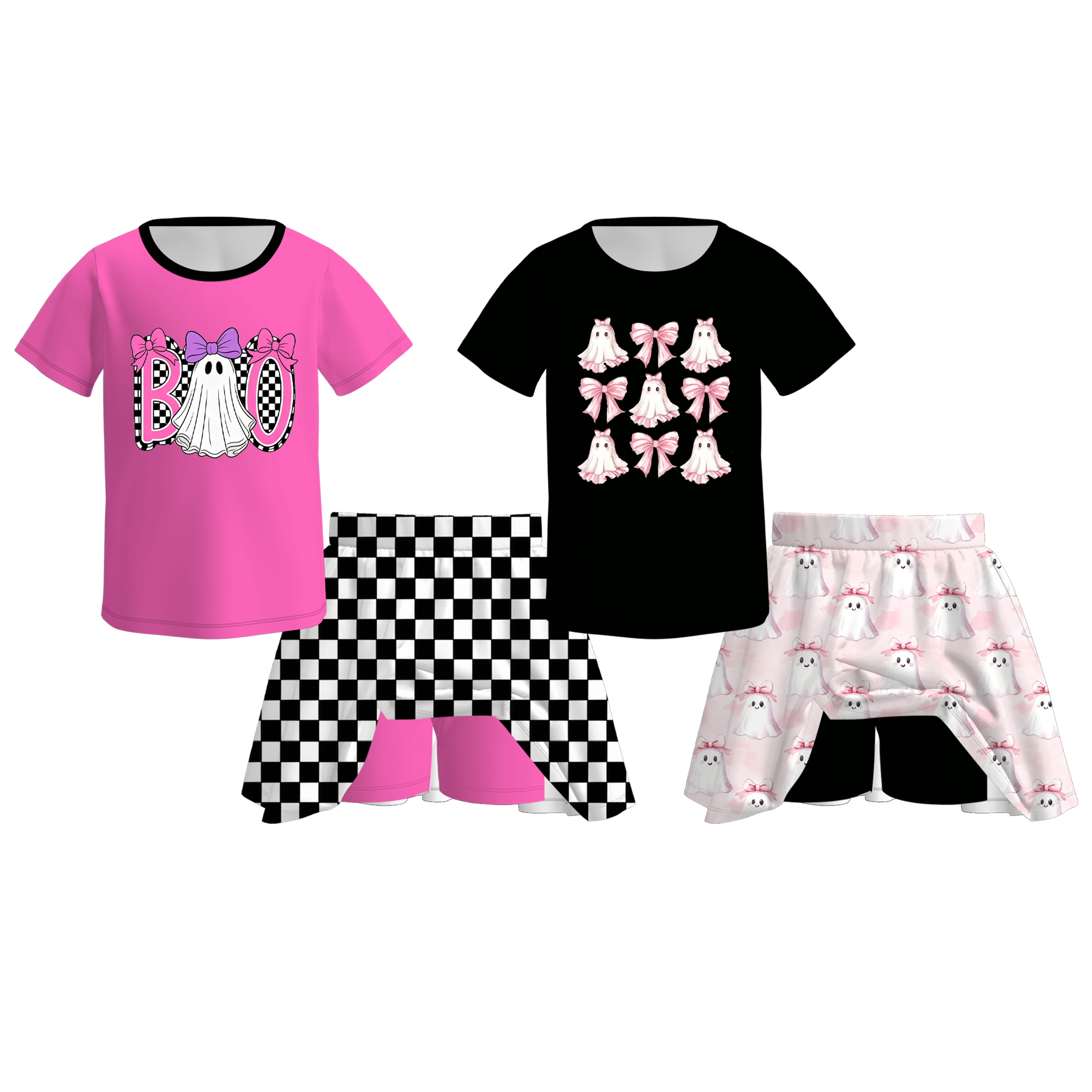 （Pre Order）Girls Halloween Ghost Print Skort Set