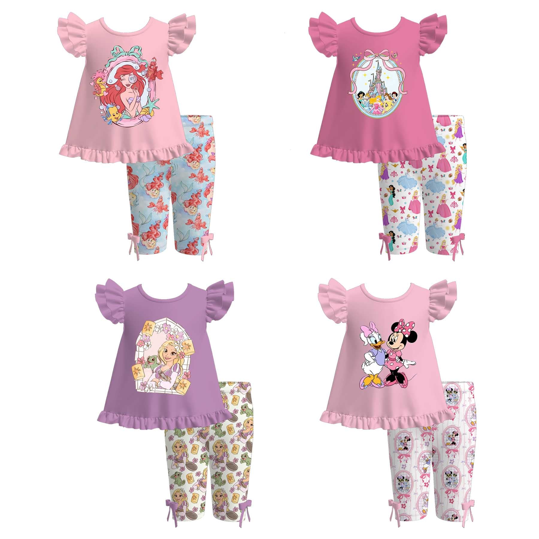 （Pre Order+Prepack Zone）Girls Cartoon&Princess Print Capris Set（Mix Size）