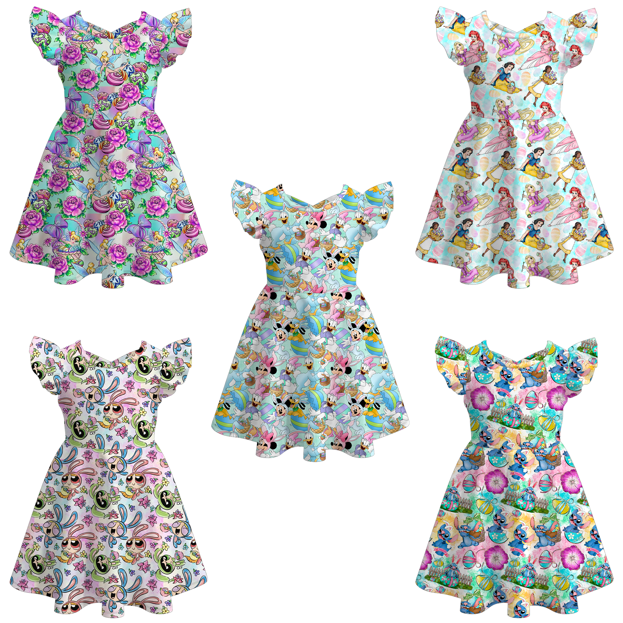 （Pre Order）Girls Easter Cartoon&Princess Print Dress