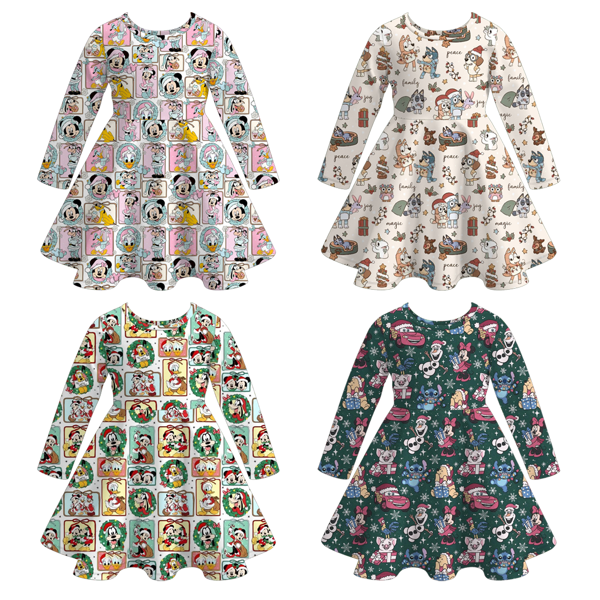 （Pre Order）Girls Christmas Cartoon Print Dress