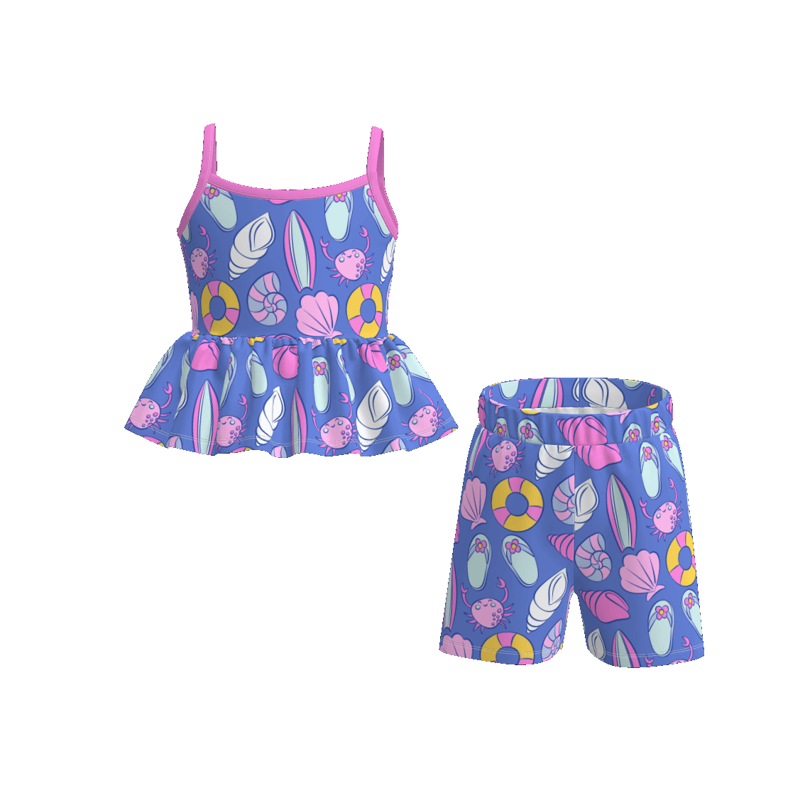 （Pre Order）Girls Spring and Summer Print Shorts Set