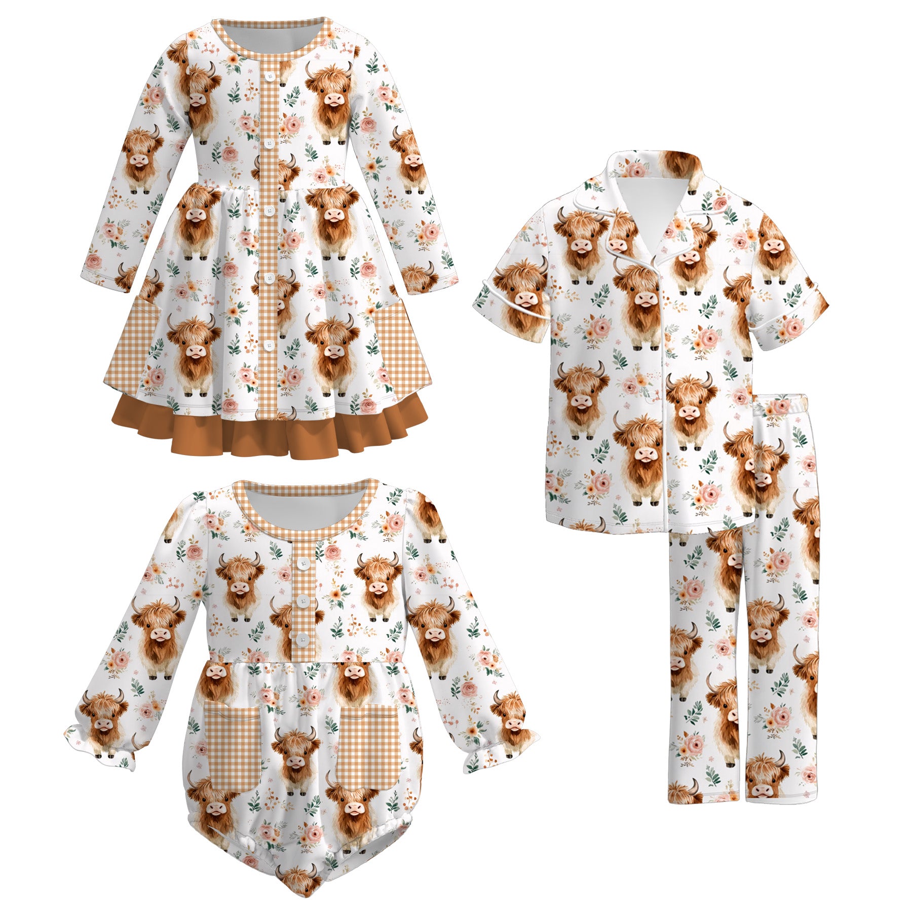 （Pre Order）Family Fall Cowgirl Print Dress,Pajamas,Romper