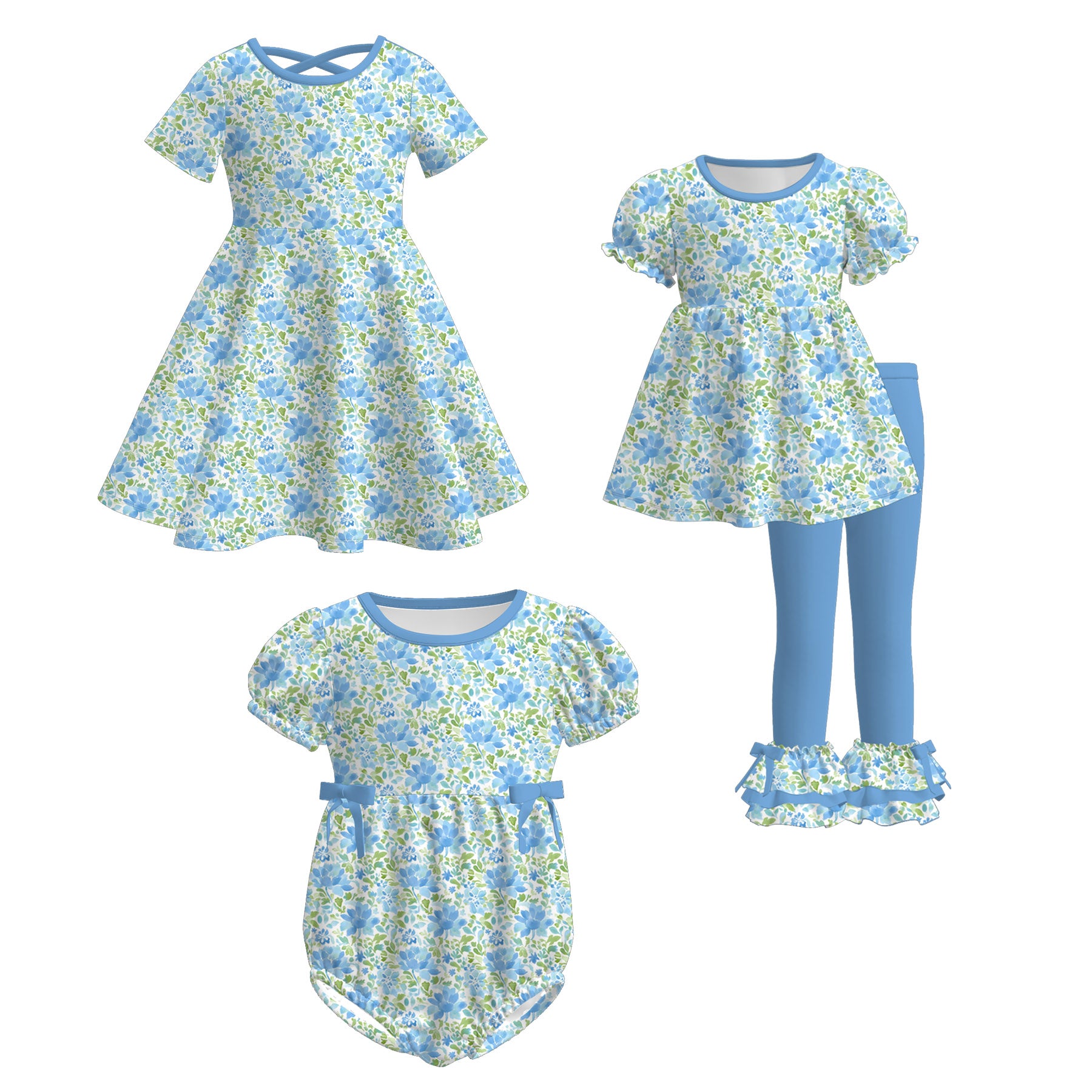 （Pre Order）Sisters Spring Floral Print Dress,Set&Romper