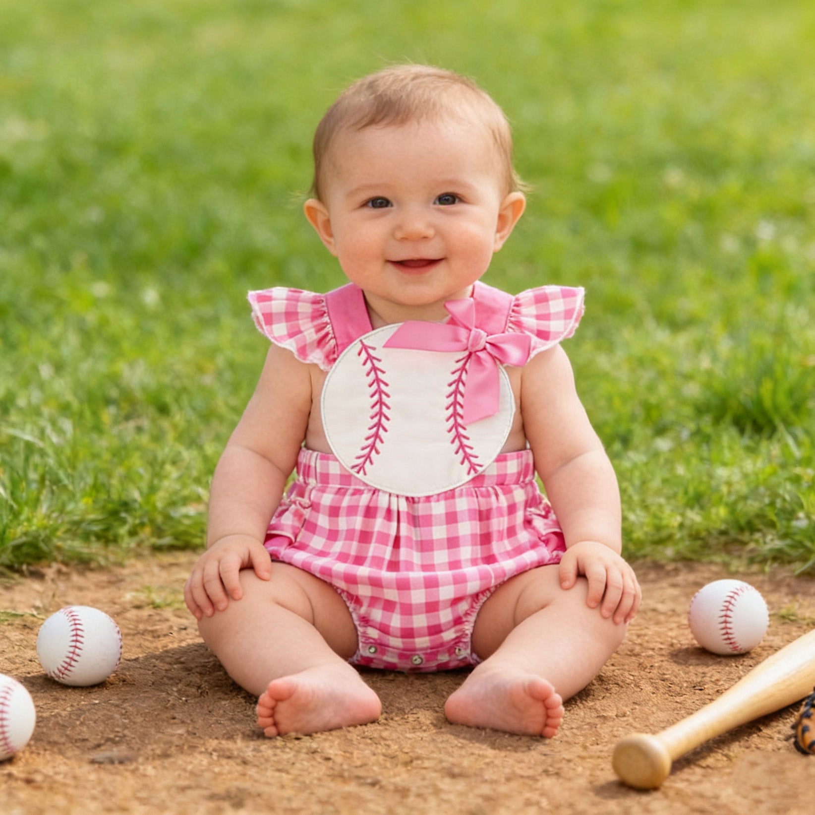 （In Stock）Toddler Girls Spring&Summer Baseball Applique Romper