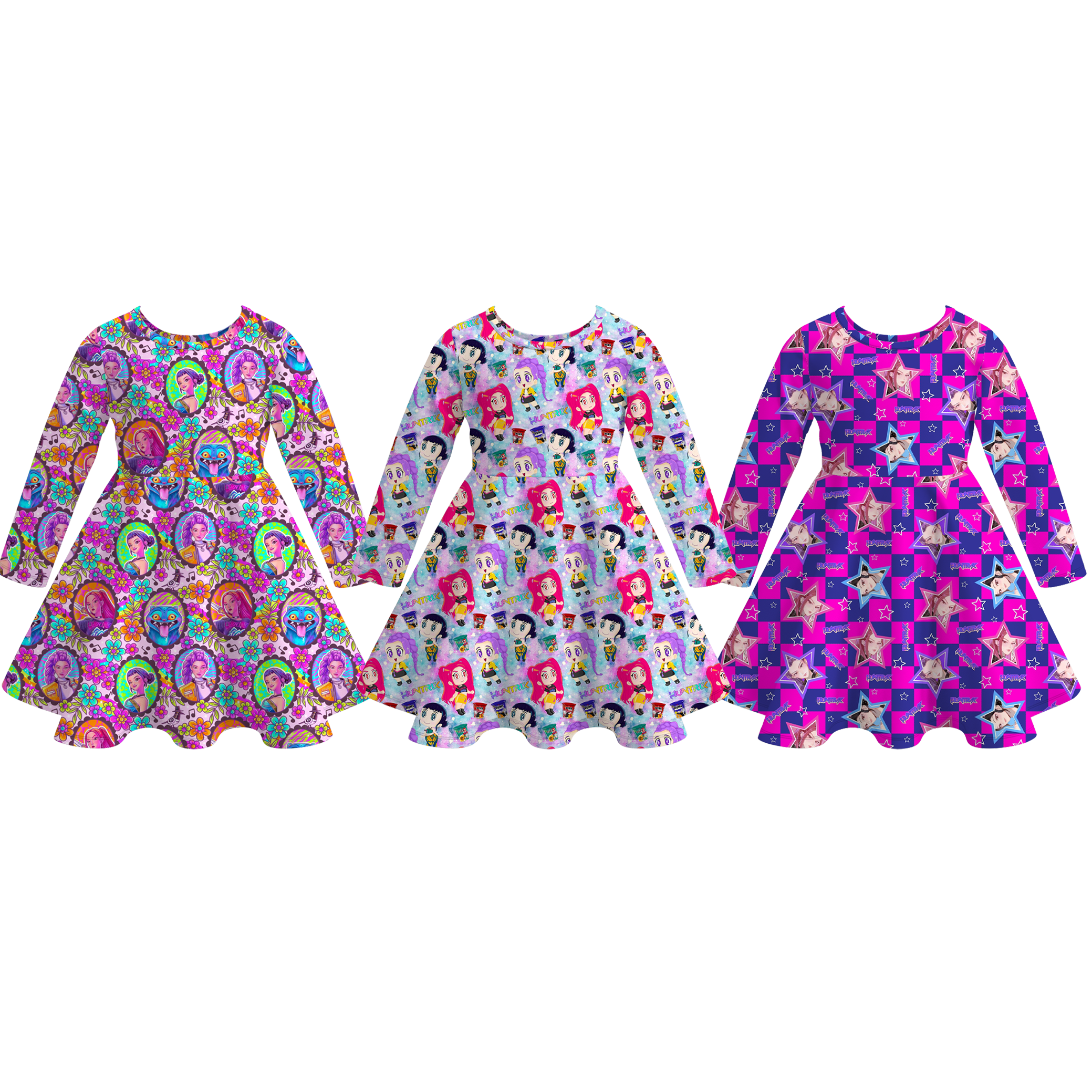 （Pre Order）Girls Movie Character Print Long Sleeves Dress