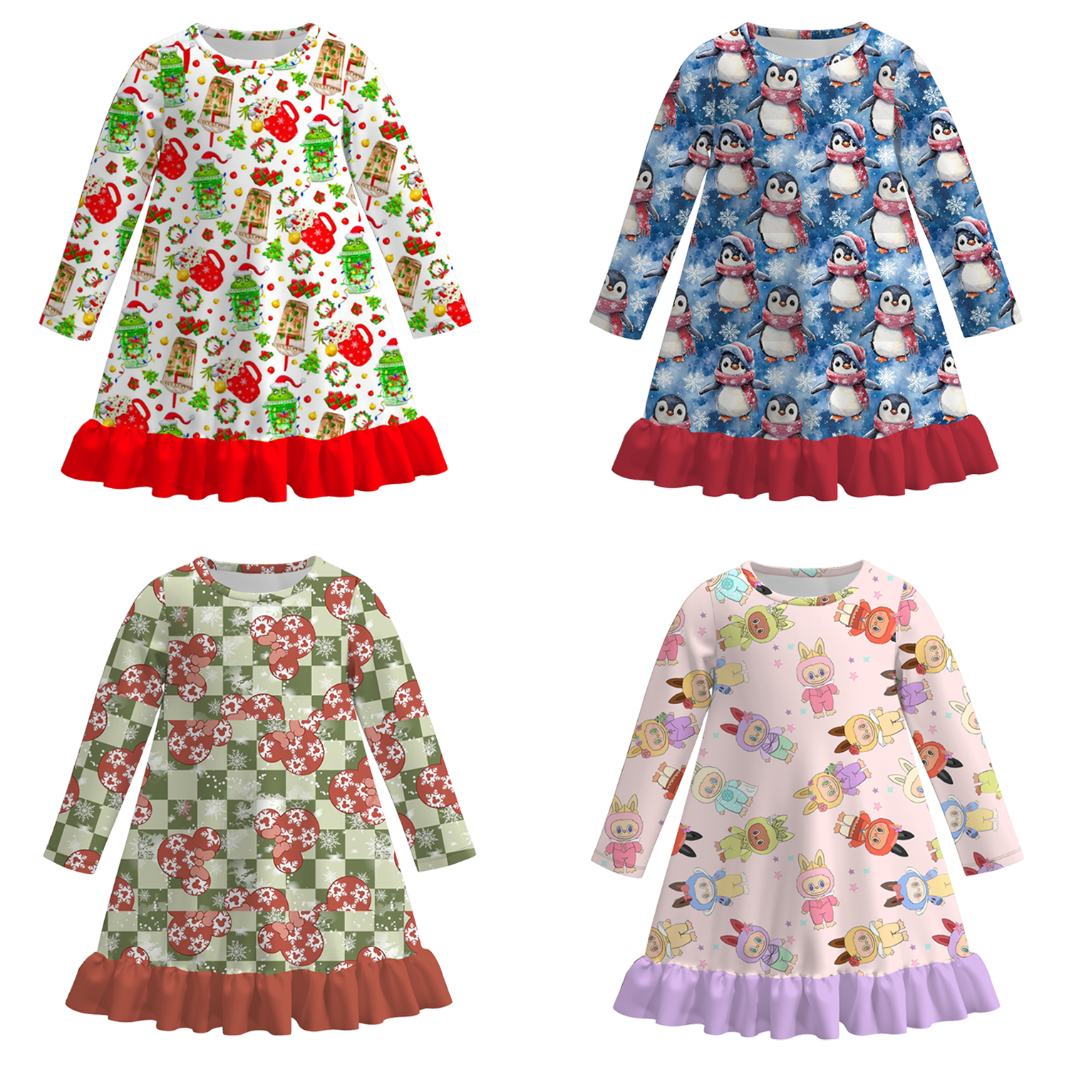 （Pre Order）Girls Fall&Winter Cartoon Print Pajamas Dress