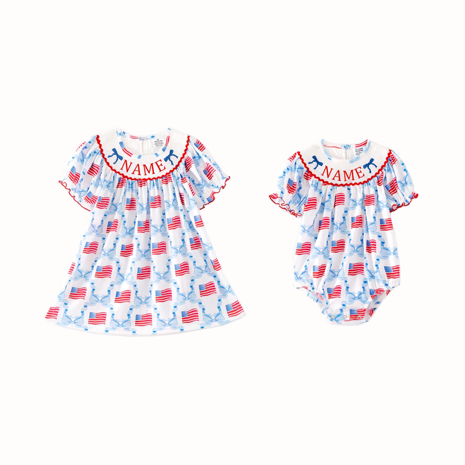 （Pre Order）Family Patriotic Embroidery Dress&Romper