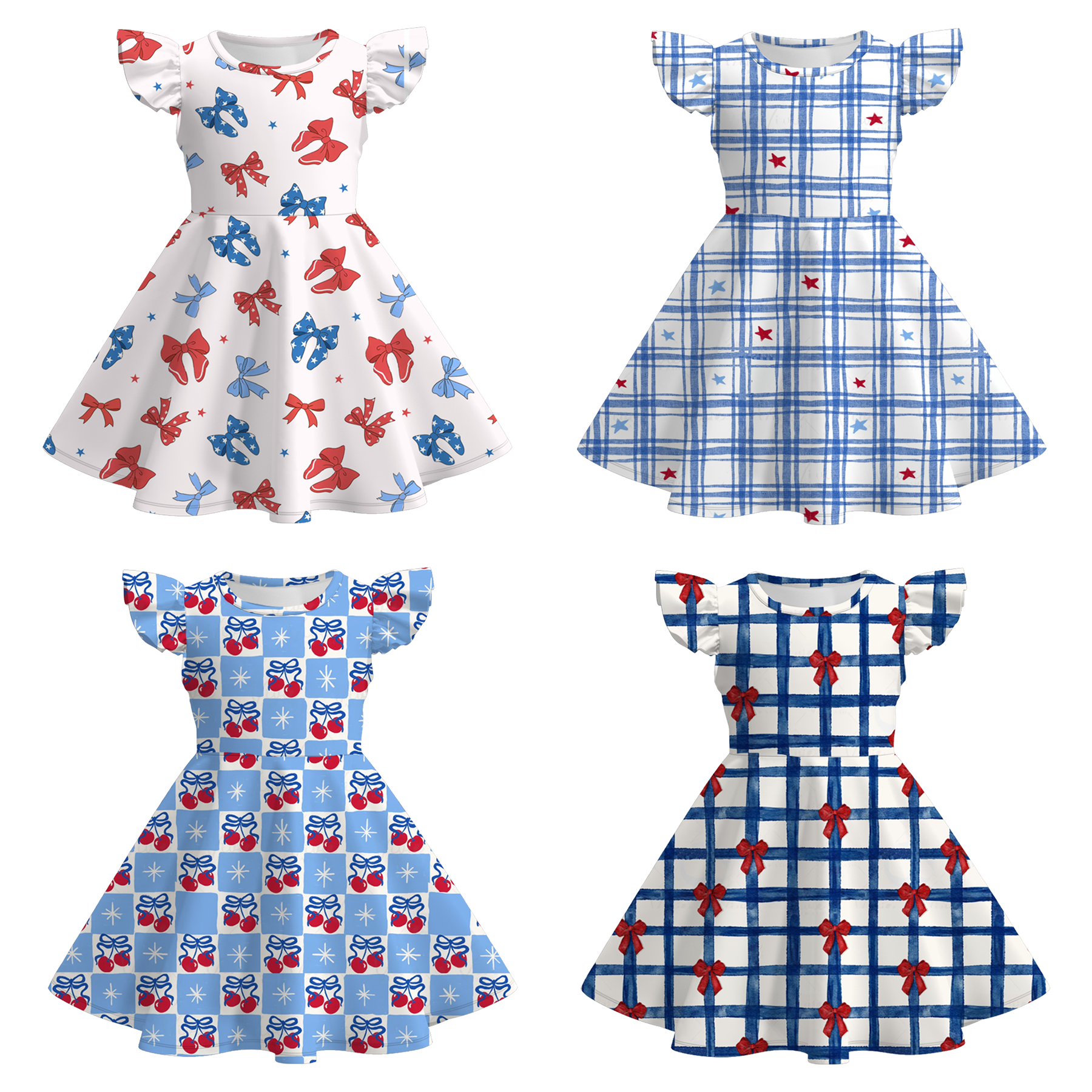 （Pre Order）Girls Patriotic Print Flying Sleeves Dress
