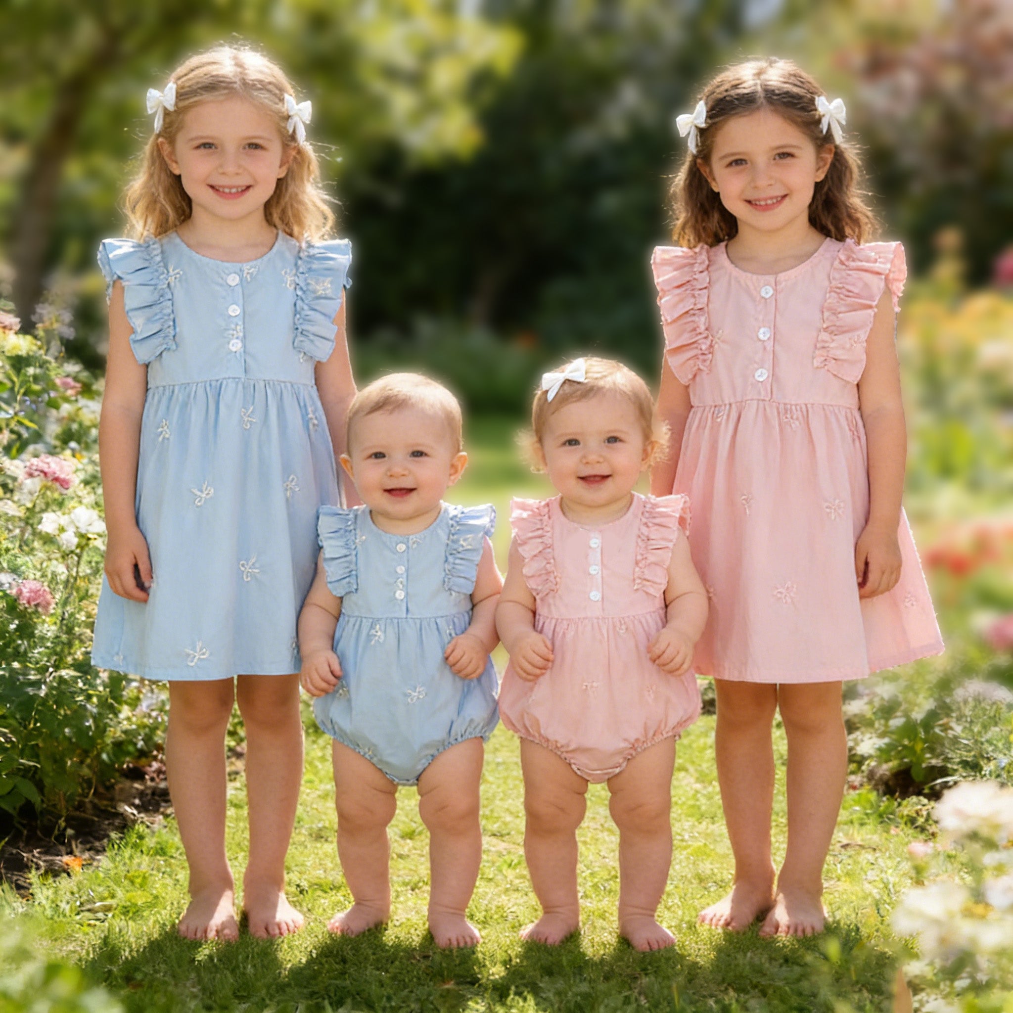 （In Production）Sisters Spring&Summer Bow Embroidery Cotton Dress,Romper