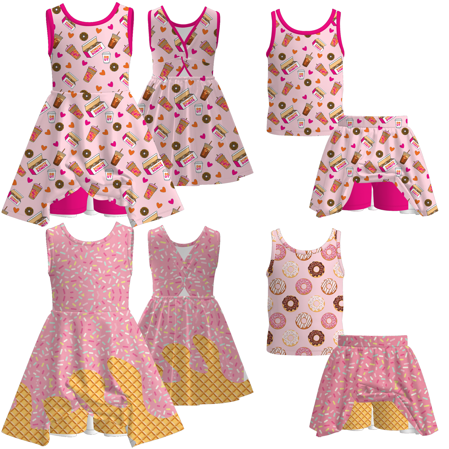 （Pre Order+Prepack Zone）Girls Spring&Summer Food Print Skort Dress&Set（Mix Size）