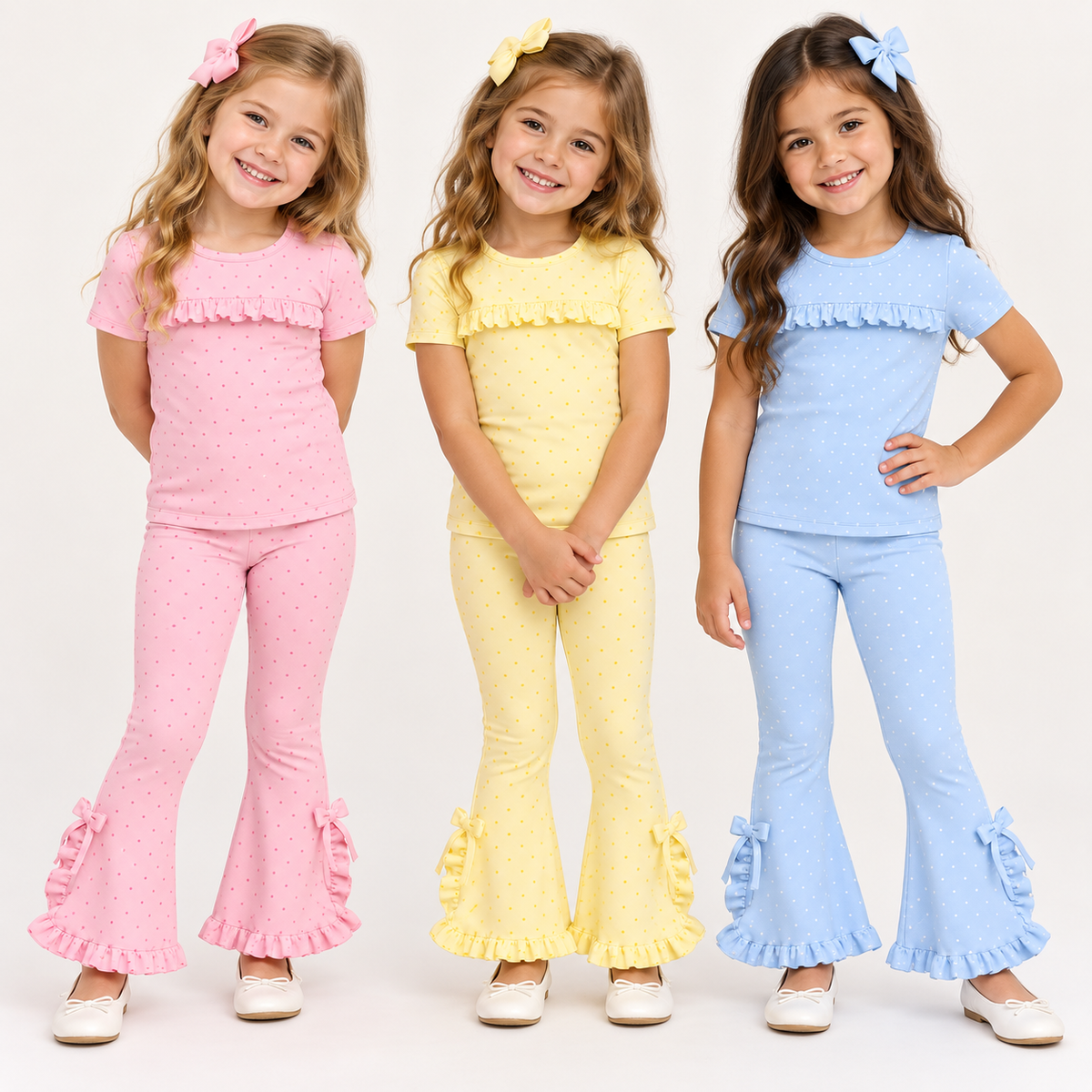 （Weekly Pre-Order）Girls Spring&Summer Dot Print Ruffled Outfit Set（Ends 11.8）