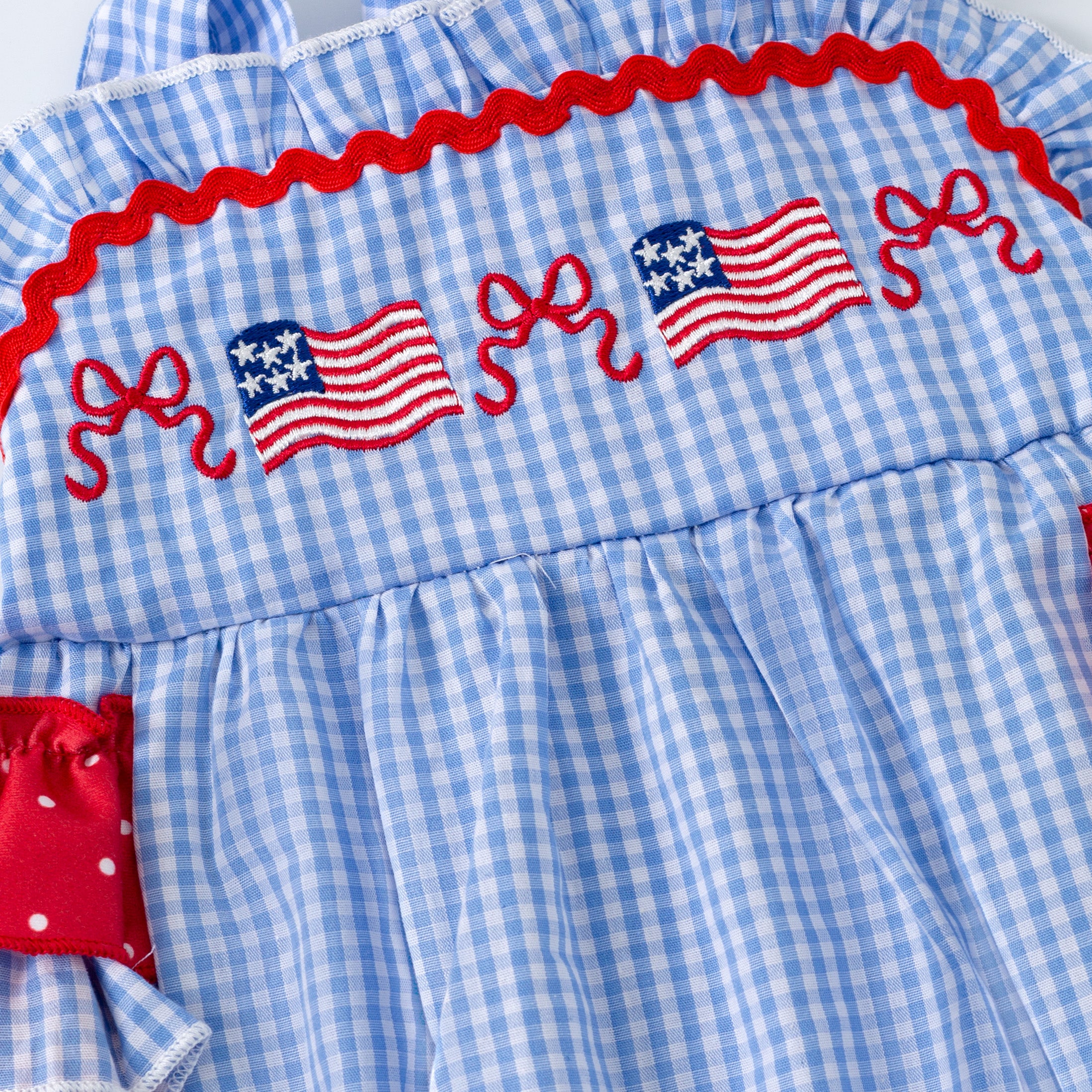 （In Stock）Toddler Girls Patriotic Embroidery Cotton Romper