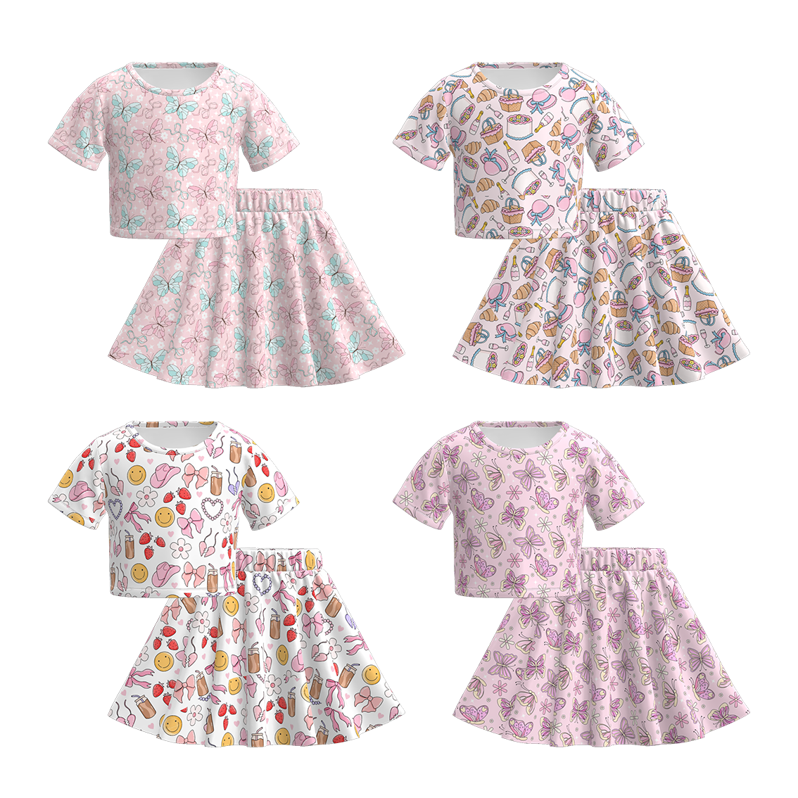 （Pre Order）Girls Spring and Summer Butterfly Print Skirt Set